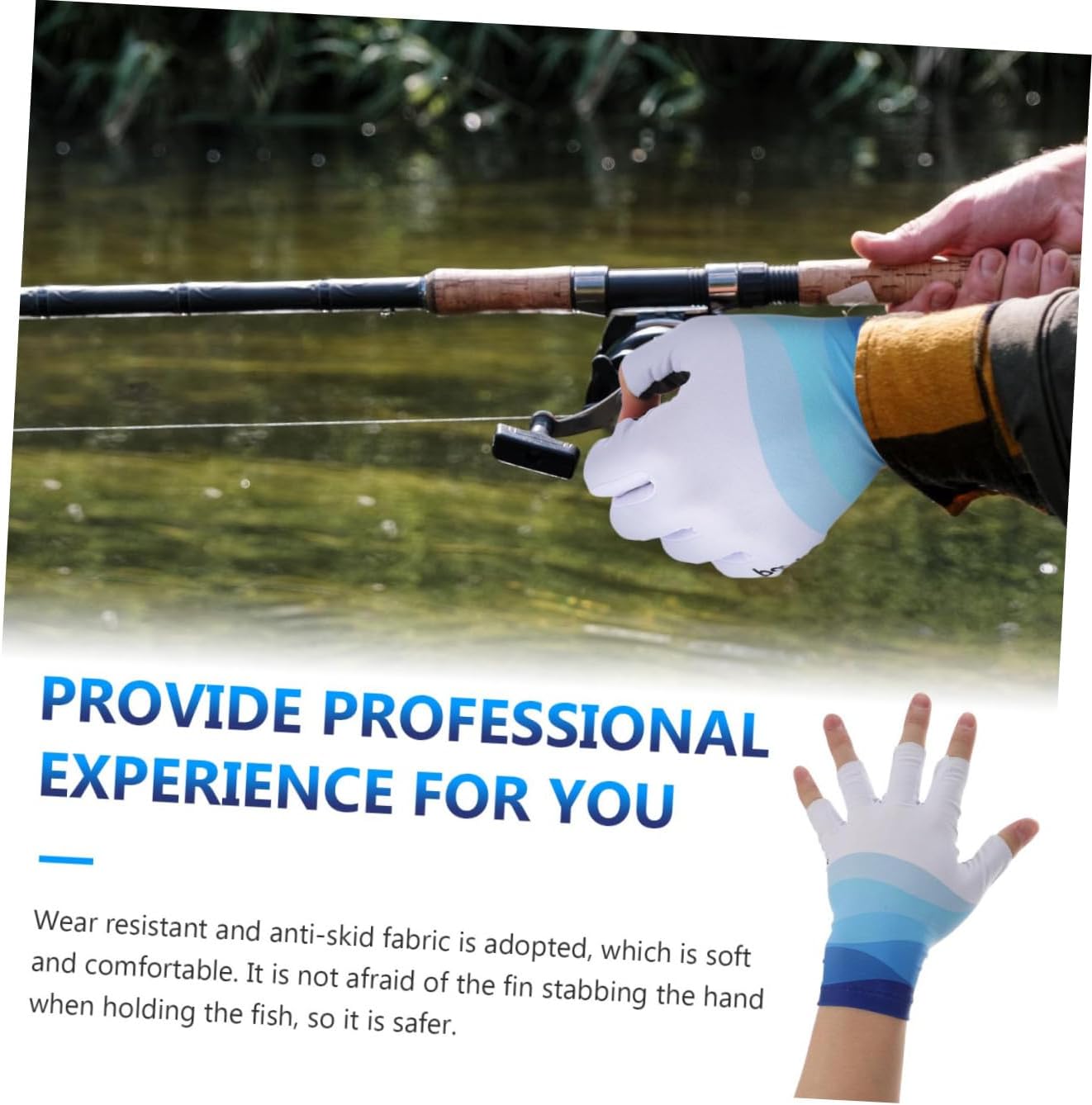 ibasenice UV Protection Fishing Gloves Half-Finger Sun Protection Mitts, Lightweight Breathable Summer Gloves for Outdoor Fishing and Hiking, Size M Blue