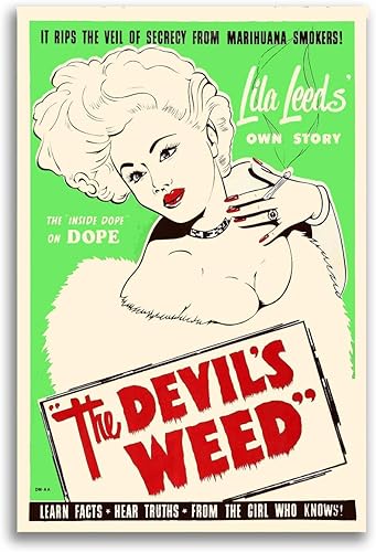 Imán de vinilo magnético con texto en inglés "The Devil's Weed Vintage Marihuana Reefer 1940s, para cerraduras, coches, carteles, frigoríficos, 5.0in