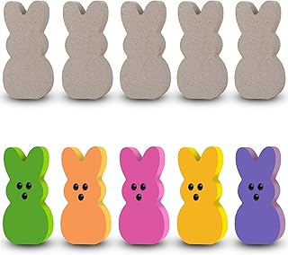 Easter Crafts, 10 PCS Unfinished Wooden Bunnies with 3D Eyes for Kids Art and Craft Activity, Wood Bunny Cutouts for Peeps Decor