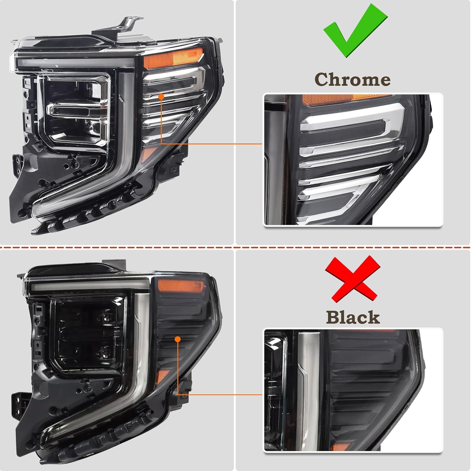 LH Chrome Trim LED Headlight Fit for 2022 2023 2024 GMC Sierra 1500 SLT Denali Headlamp Assembly Left Driver Side 85604119 86816589