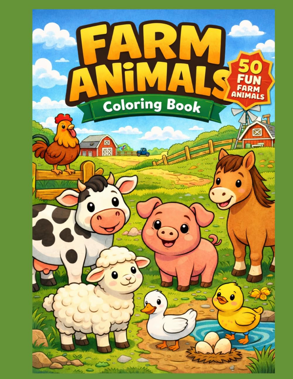 Farm Animals Coloring Book: 50 Fun Farm Animals for Kids