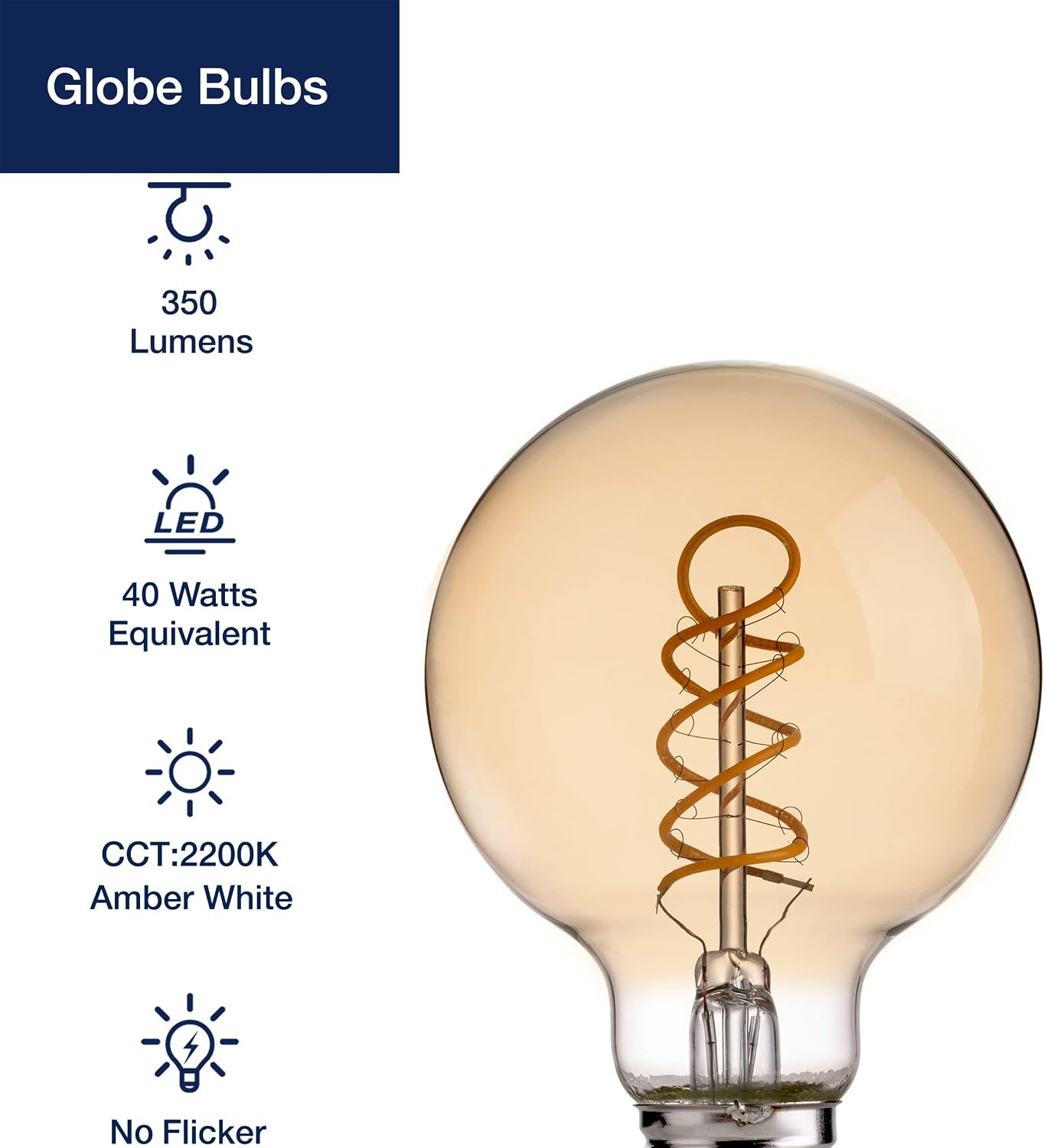 FLSNT Vintage Globe LED Edison Bulbs, G25 Dimmable Flexible Spiral Filament, 40W Equivalent, 2200K Warm White, E26 Base, 350LM, CRI80, Amber, 6 Pack