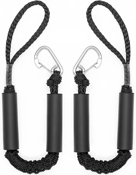 2 PK Bungee Dock Lines for Boats 2FT with 316 Stainless Clip Boat Accessories Marine Grade Boat Rope Boating Accessories Boat Dock Lines Jet Ski or PWC Mooring Boat Lines & Dock Ties (Black, 2 FT)