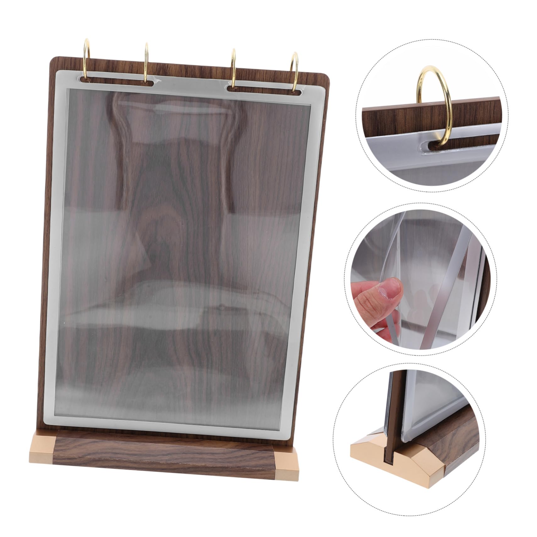 ABOOFAN Soporte para Menús de Mesa de Nogal Natural Exhibidor de Cartas con Base de Madera Páginas Doble Cara Porta Carteles para Restaurantes y Bares