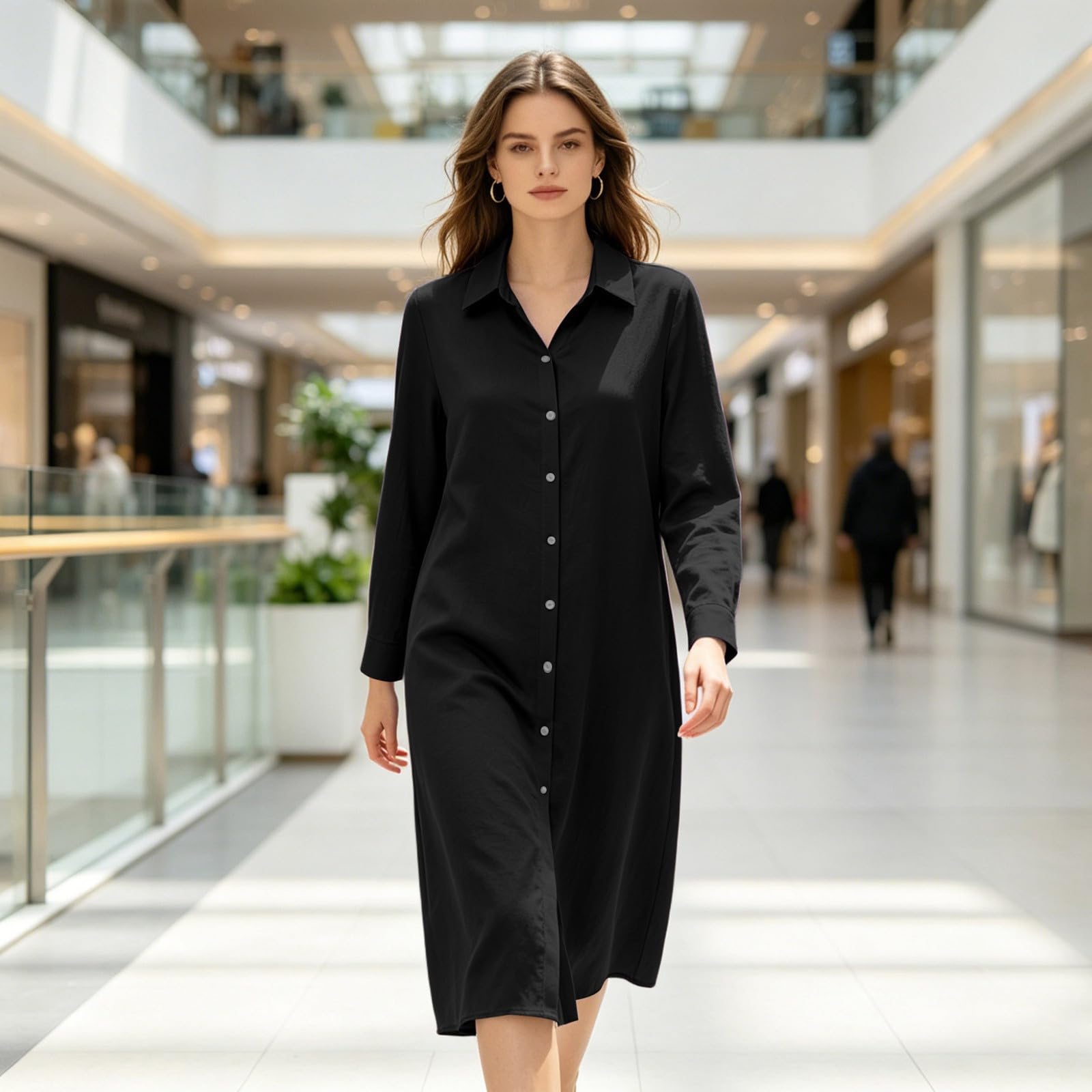 Camicia da Donna Casual a Tinta Unita a Maniche Lunghe con Orlo Lungo 2026