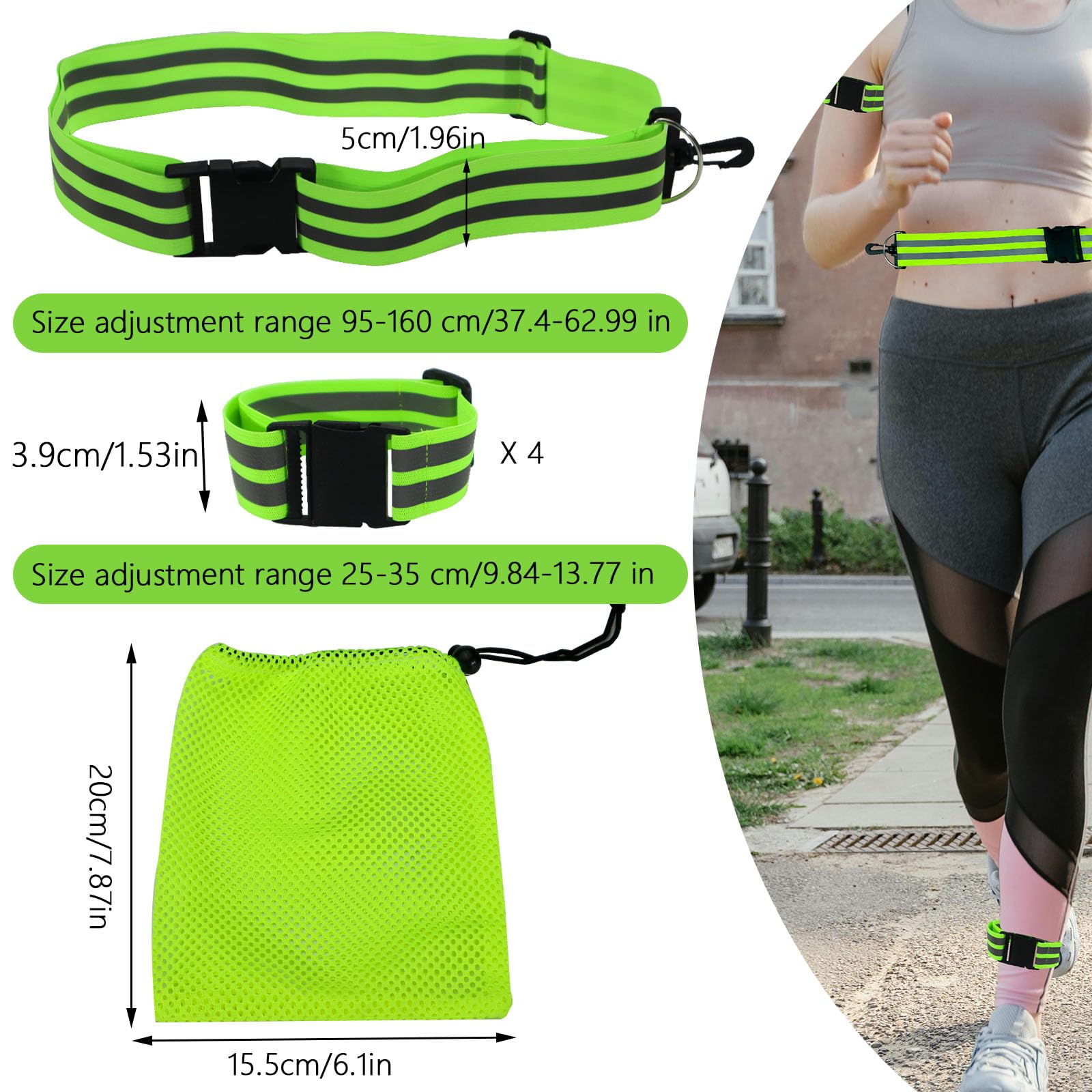 MECCANIXITY Lot de 4 bandes réfléchissantes pour bras, poignet, cheville, jambe de 28,9 x 3,8 cm, haute visibilité, équipement de course à pied, cyclisme, course à pied, marche - Rouge