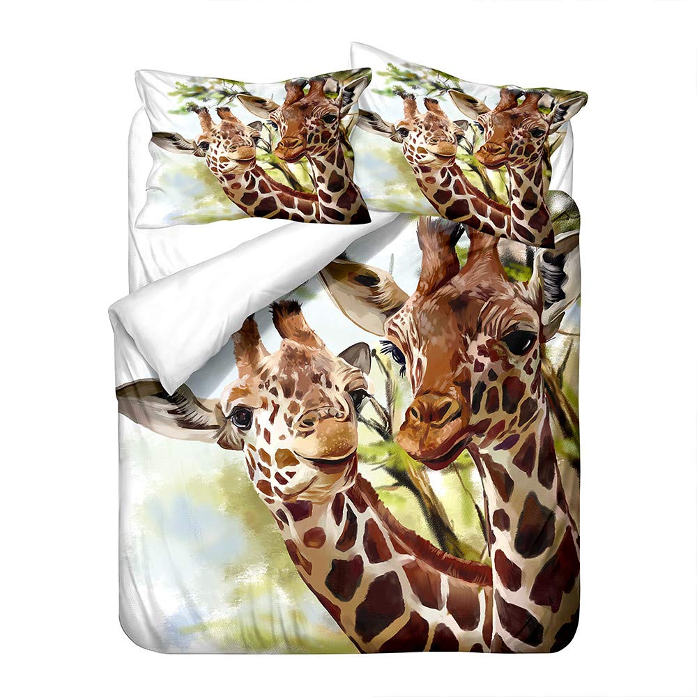 Bettdecken-Set Full Size Mit Safari-Tieren – 3-teilig (Decke + 2 Kissenbezüge) – Elefant, Löwe, Giraffe – Weiche Mikrofaser