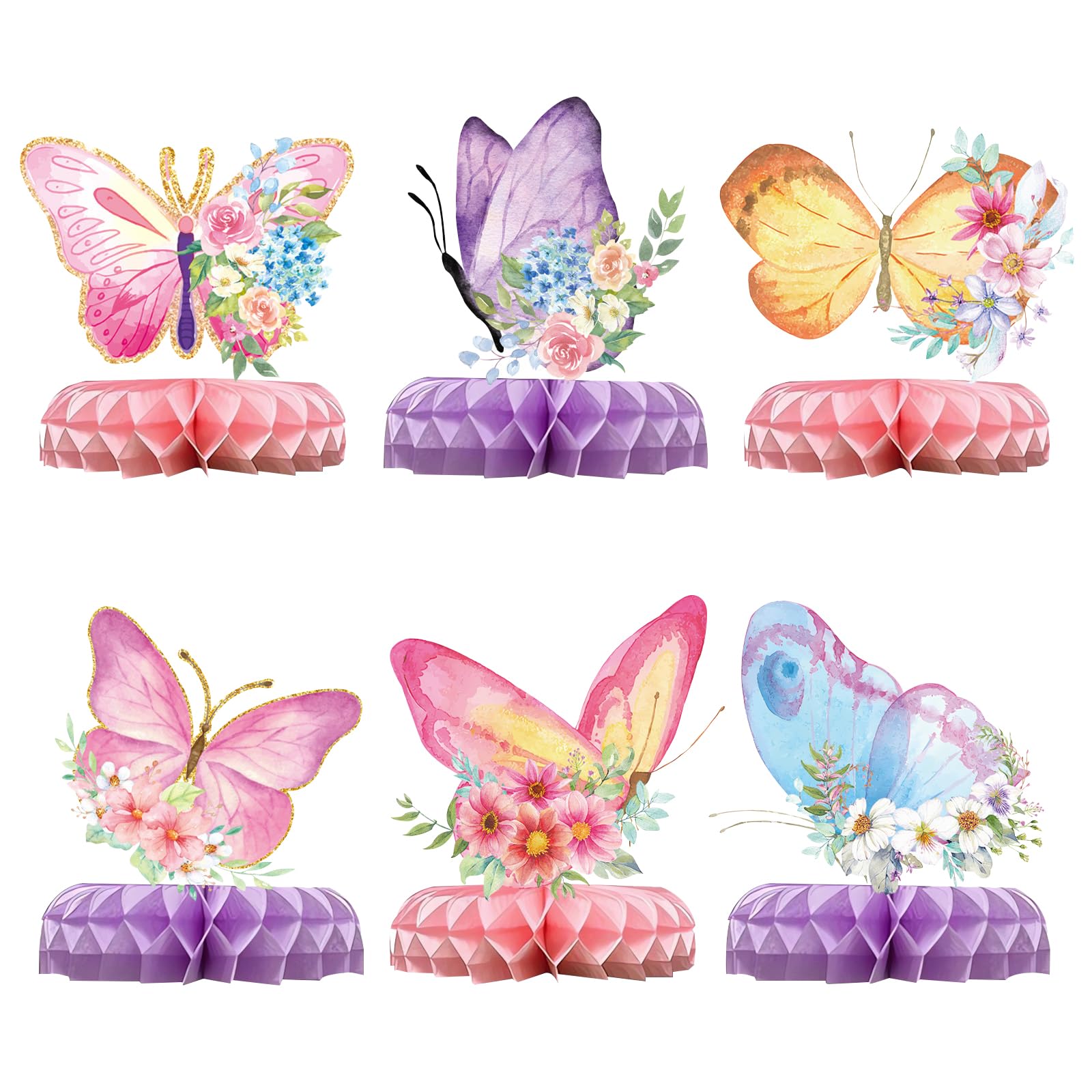 FOSDICK 12 PCS Birthday Table Decorations, Party Table Decorations, Butterfly Honeycomb Centerpieces for Kids Girls Women, Party Supplies for Elegant Birthday Decoration
