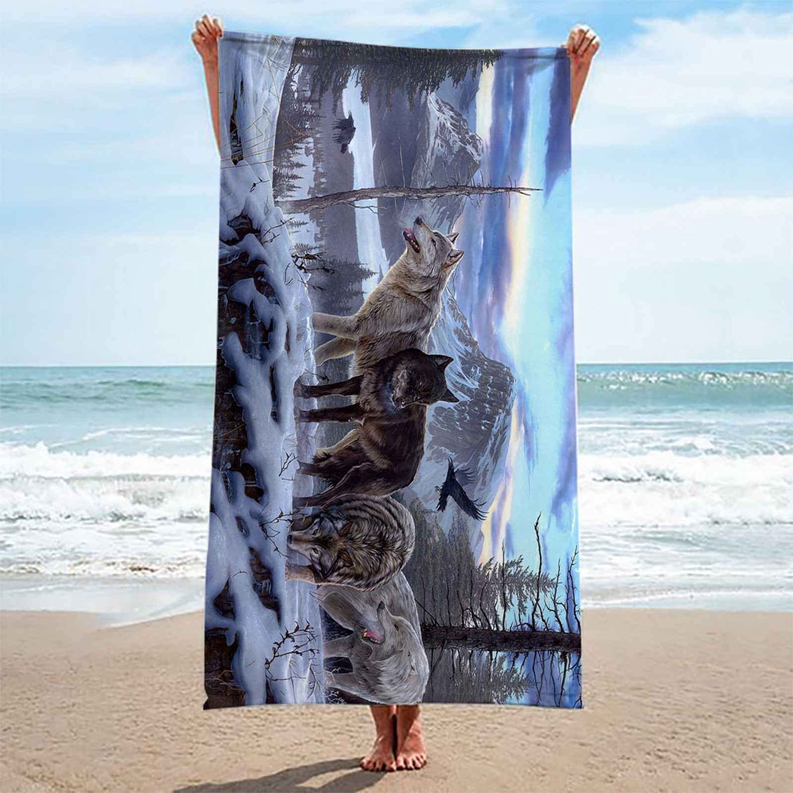 Telo Da Mare 3D Lupo Animale Di Montagna Della Neve Stampato Asciugamano Da Spiaggia 150x200cm Asciugamano Microfibra Grande Antisabbia Leggero Telo Mare Per Sport Piscina Viaggi In Famiglia Vac