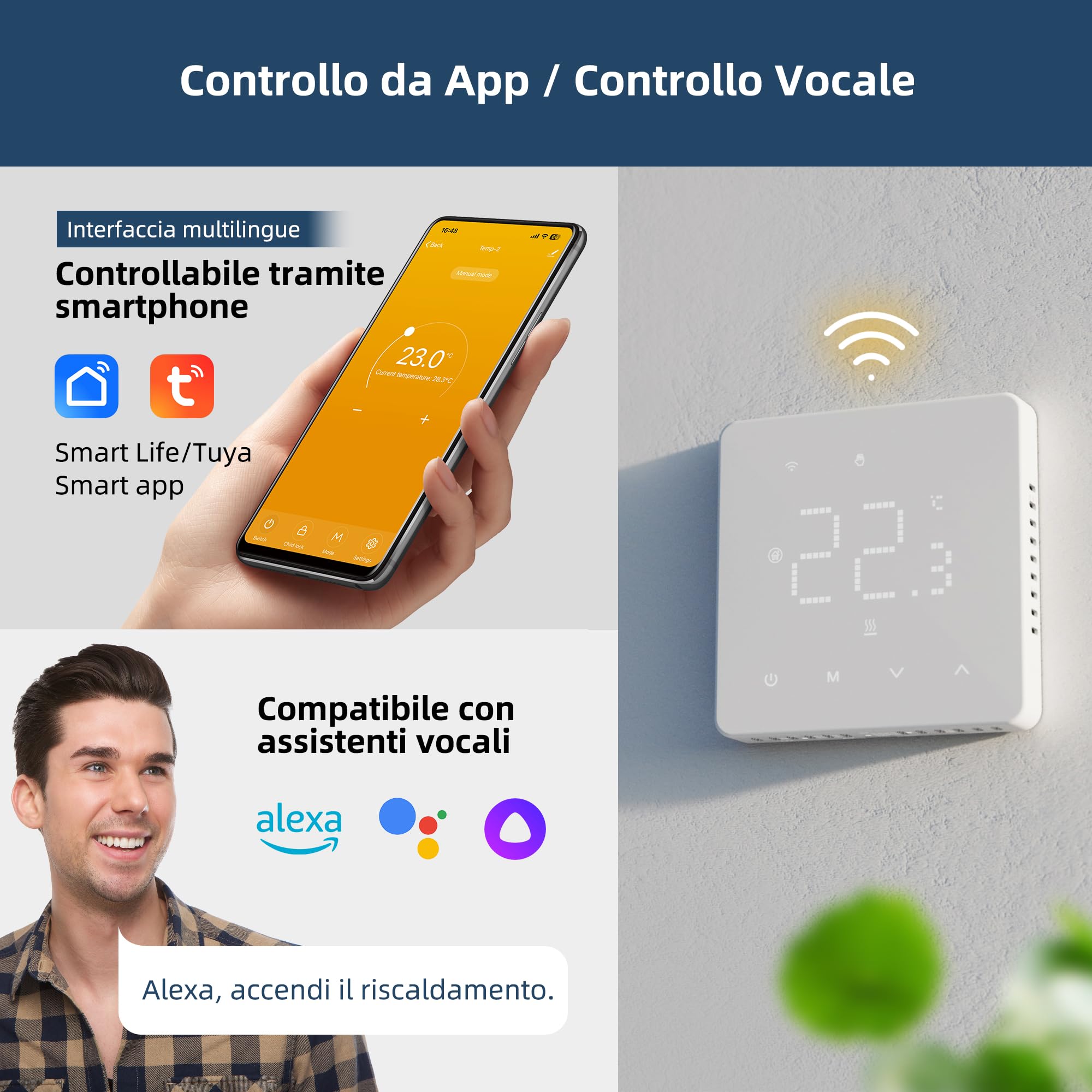 Beok Termostato elettrico per riscaldamento a pavimento WiFi Termostato di riscaldamento programmabile a giorno con sensore, compatibile con Tuya Alexa