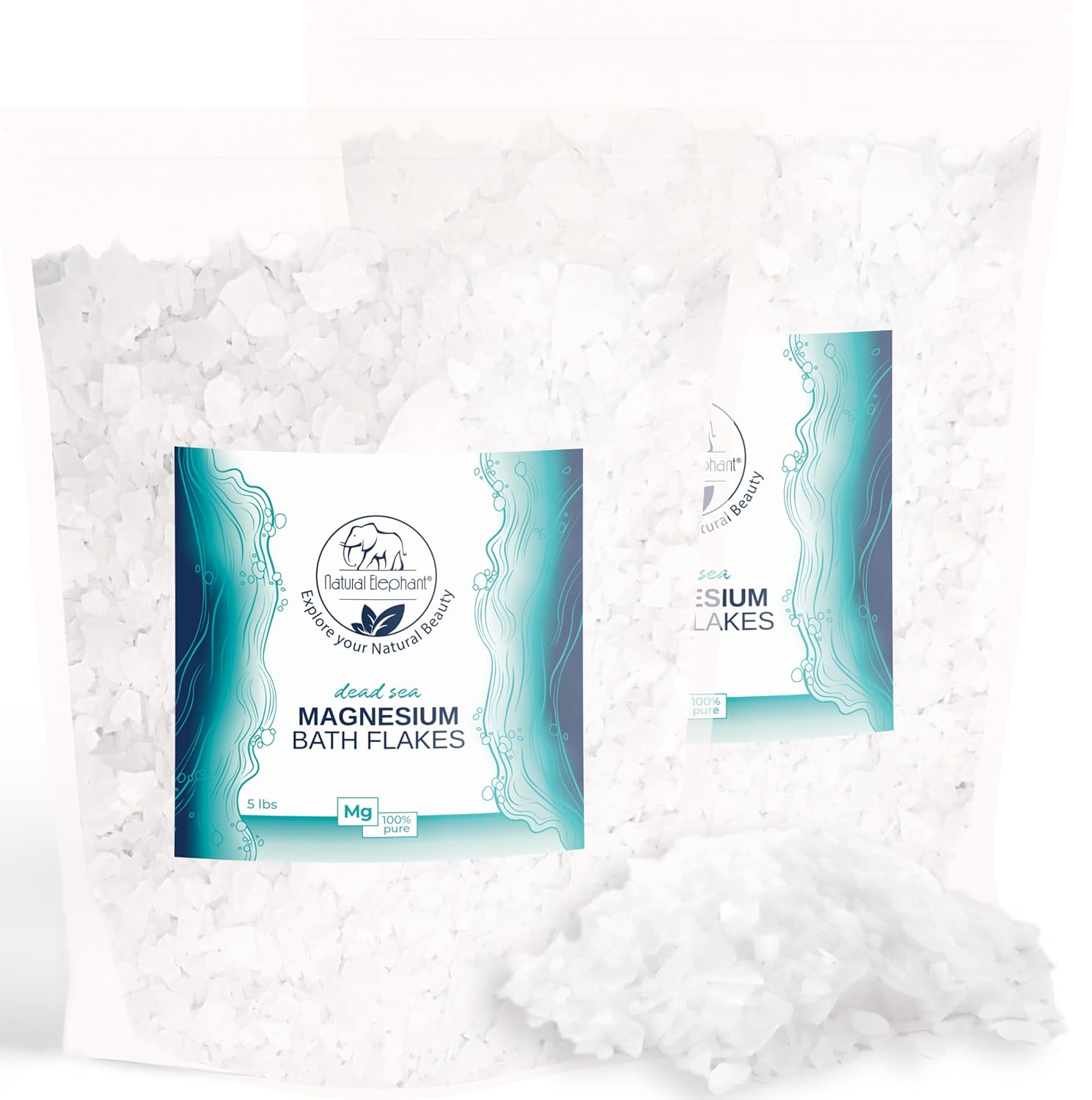 Natural Elephant Dead Sea Magnesium Bath Flakes | 10 lb (Pack of 2 5lb Bags) | Pure Magnesium Chloride Soak for Body and Foot | Ideal for a Soothing Bath Experience | Alternative to Epsom Salt