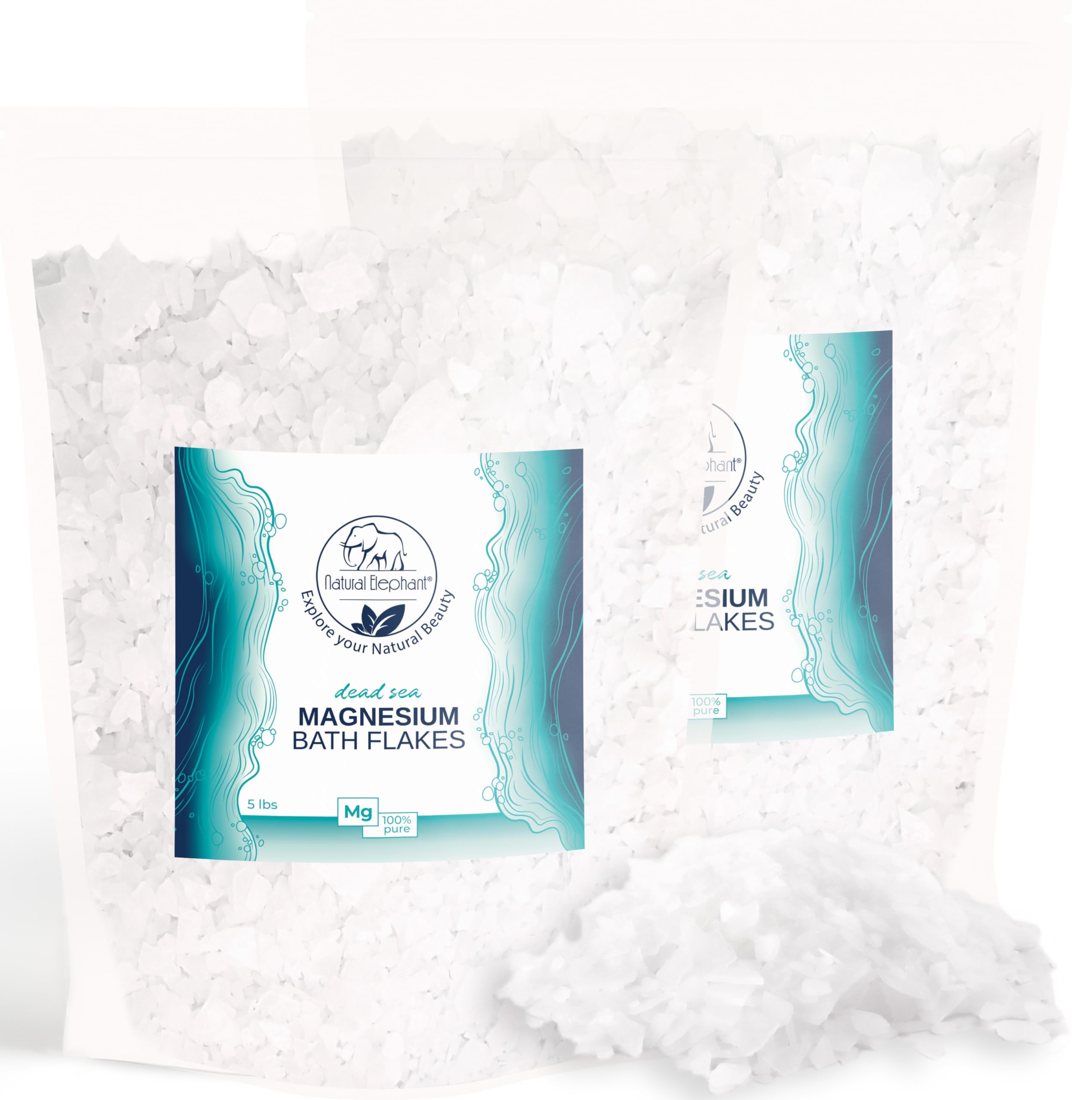 Natural Elephant Dead Sea Magnesio Bath Flakes | 4,5 kg (confezione da 2 sacchetti da 2,3 kg) | Puro cloruro di magnesio ammollo per corpo e piedi | Ideale per un bagno rilassante | Alternativa al