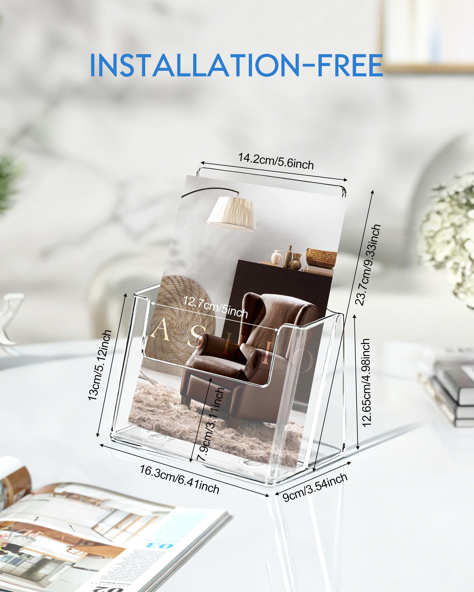 Soporte para folletos de 6 x 9 pulgadas, paquete de 4 soportes para folletos para bienes raíces, soporte de acrílico transparente para exhibición de folletos para tienda, oficina, revistero
