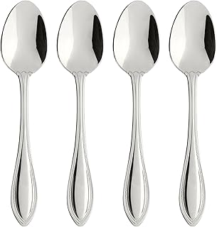 Silverware Set, American Harmony Everyday Teaspoons Flatware Set, Service For 4, 18/10 Stainless Steel, Dishwasher Safe, Home And Kitchen Utensils Sets, Spoon, Tea spoon (Silver, 4 Piece)
