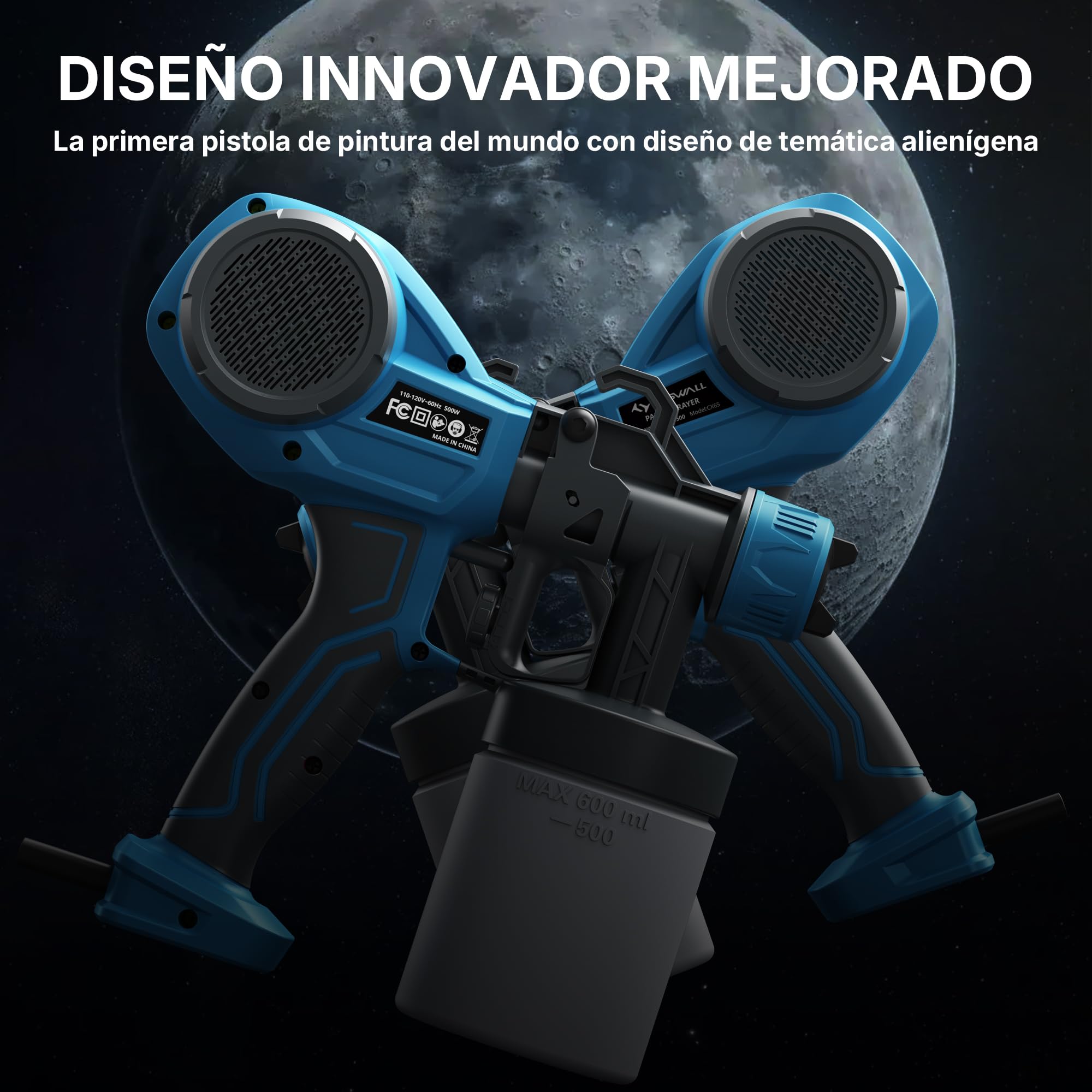 Tilswall Pistola Pintura Alien500 Ideal para Principiantes, Eléctrico Pistola de Pintura Ultraligera Fácil de Usar y Limpiar, Multiusos con 4 boquillas y 3 Patrones para Paredes y Techos