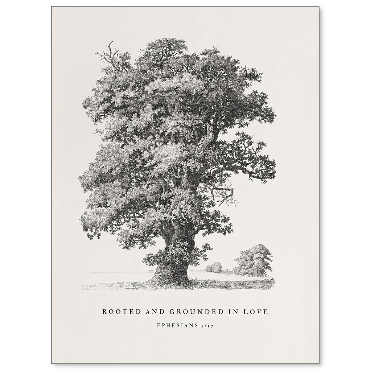 OMANI Modern Christian Bible Verses Canvas Wall Art Retro Ephesians 3:17 Tree Sketch Poster Minimalist Scripture Wall Decor Religious Prints Painting