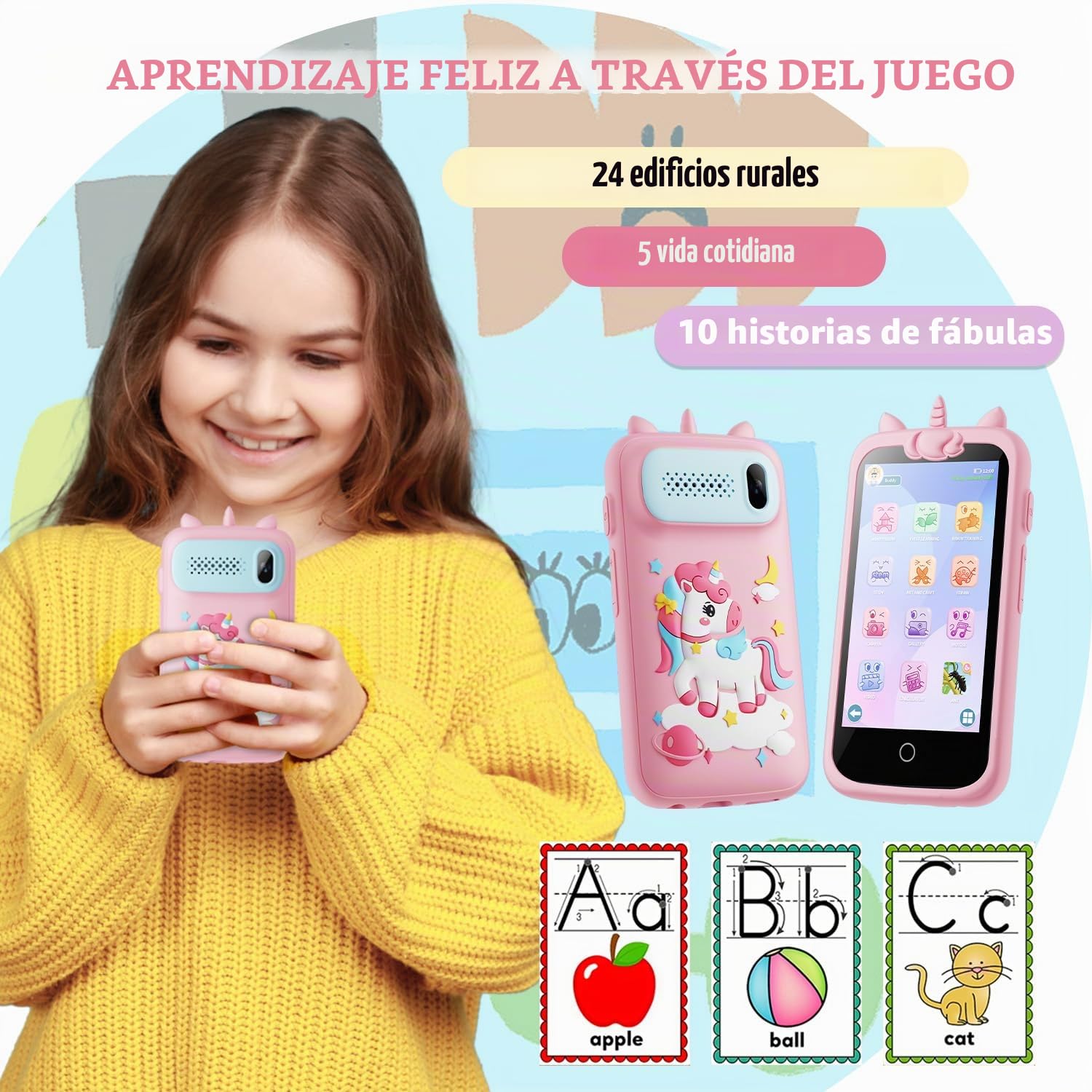 Smartphone Niños, 3.97" juguetes para niñas, regalos de cumpleaños de Navidad para niñas de 3 a 12 años, con 210+ Juegos de Puzzle, Control Parental, Cámara, Música
