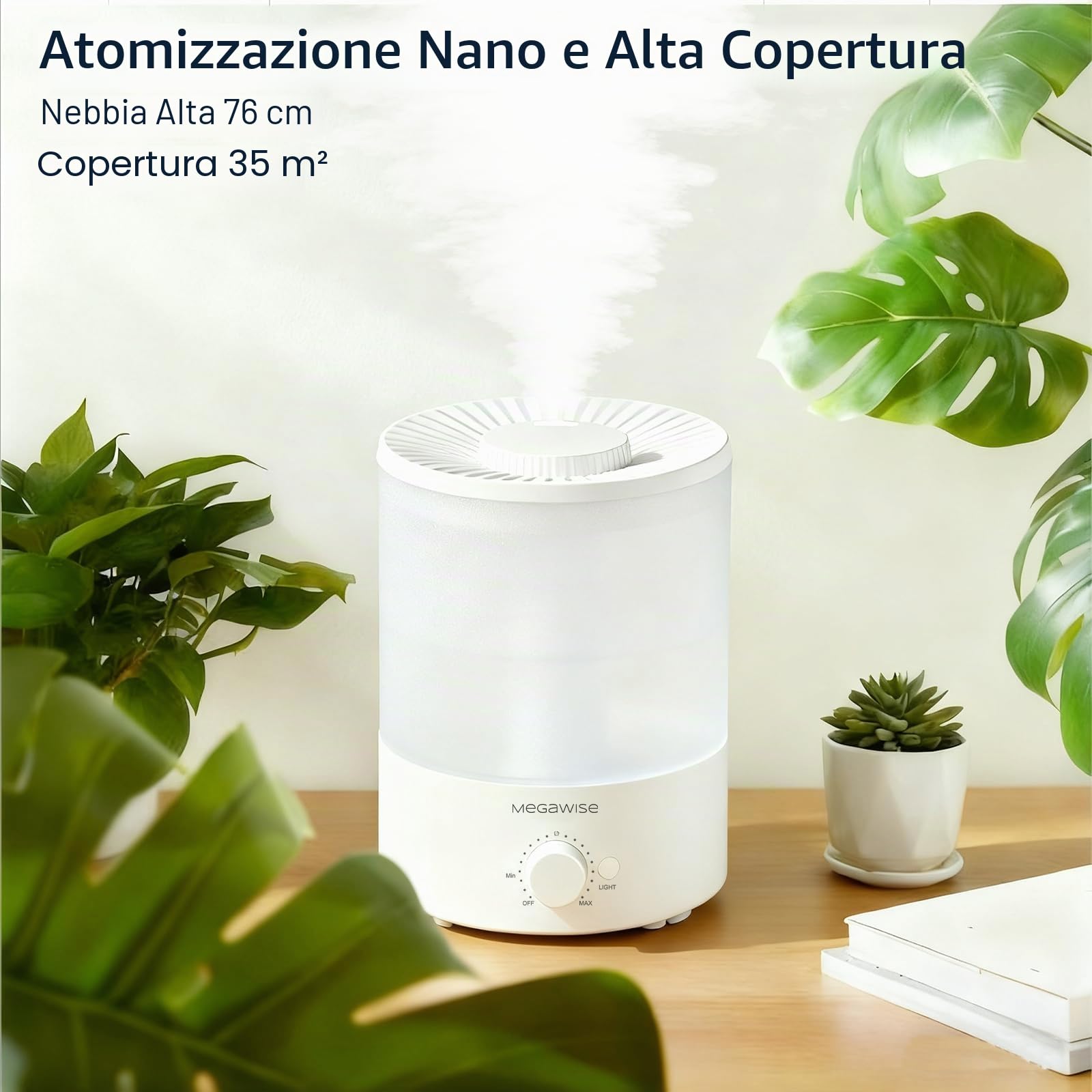 Umidificatori a nebbia fredda MegaWise da 3,5 l (confezione da 2) – Ultrasuoni silenziosi, riempimento dall'alto, diffusore di oli essenziali, spegnimento automatico, facile da pulire