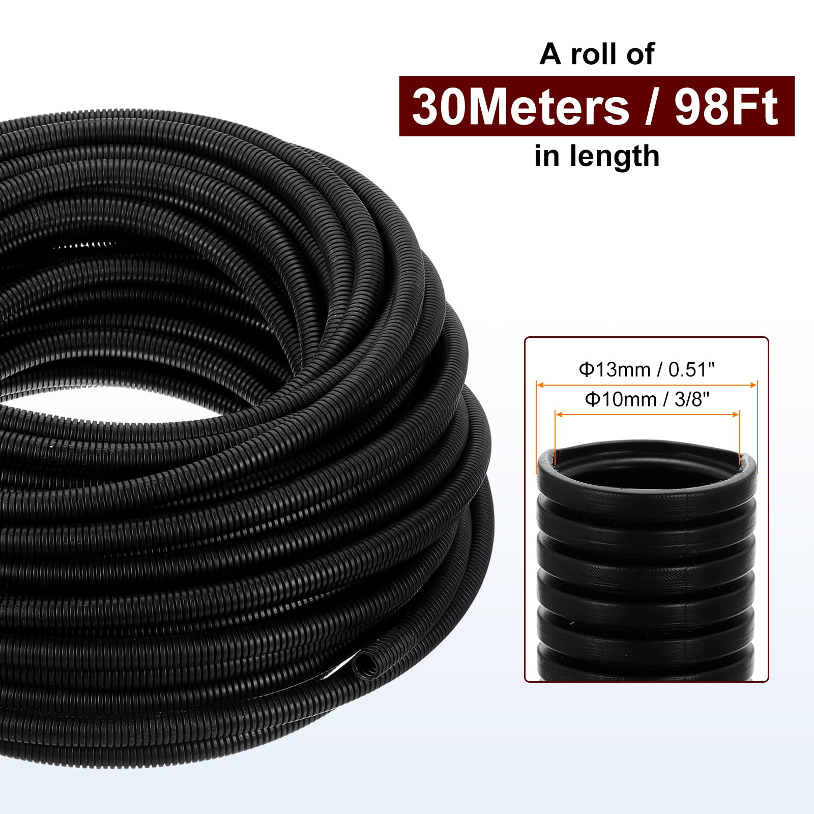 sourcing map Wire Loom Tubing 30 m - 10 mm, guaina protettiva per cavi, guaina flessibile per cavi elettrici