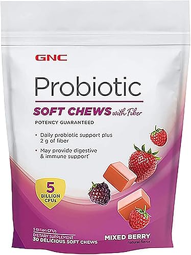 Miniatura 1 de GNC Masticables suaves probióticos con fibra, bayas mixtas, 30 masticables, apoya la salud digestiva e inmune