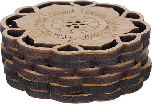 Coaster, 6Pcs/Set Teacup Mat Bamboo Coaster Heat Insulated Cup Pad Drinkware Tabletop AccessoryFlower Bud Coaster