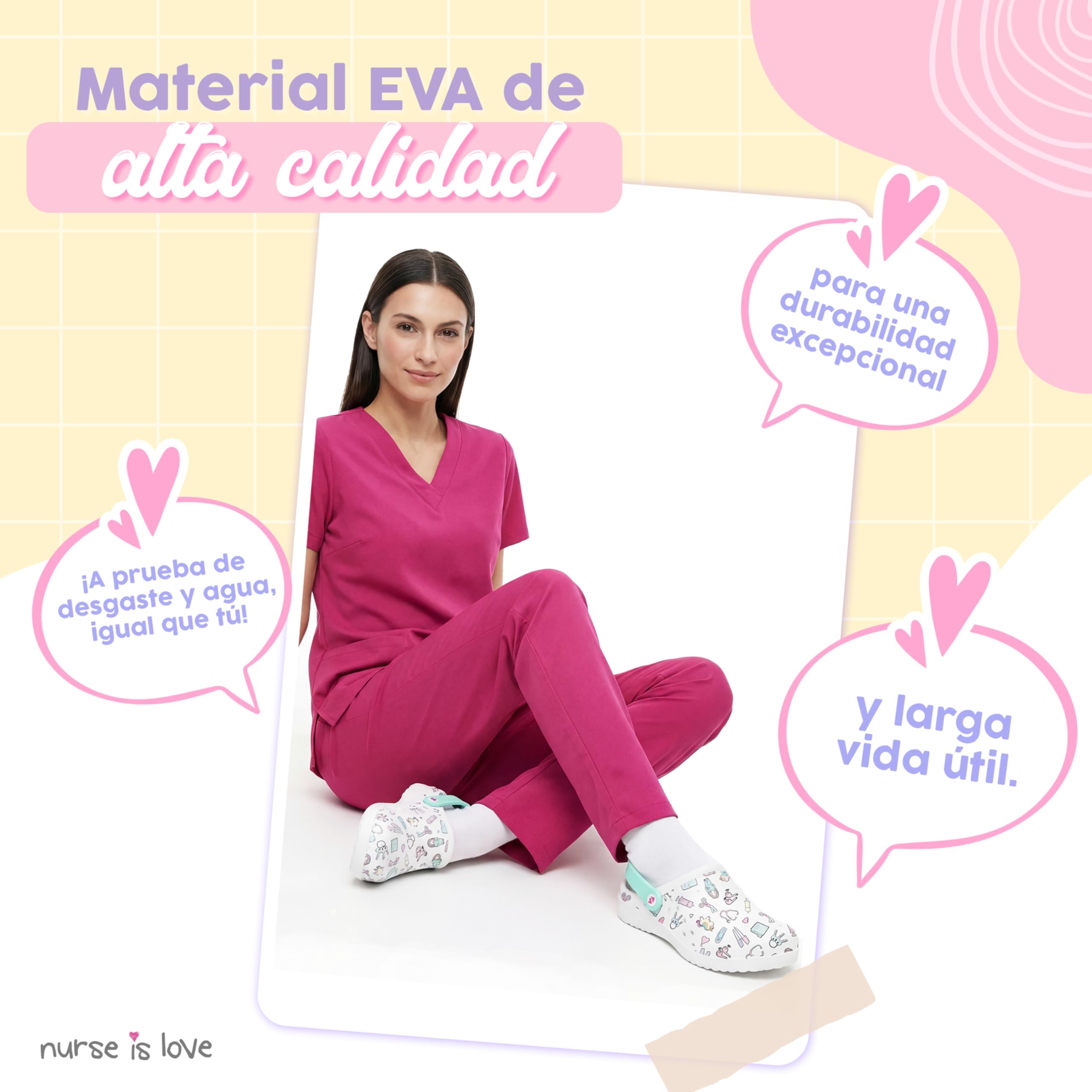 Nurse is Love Zuecos Mujer - Zuecos EVA Ligeros, Calzado Casual de Moda | Regalo Original para Ella | Diseño Divertido