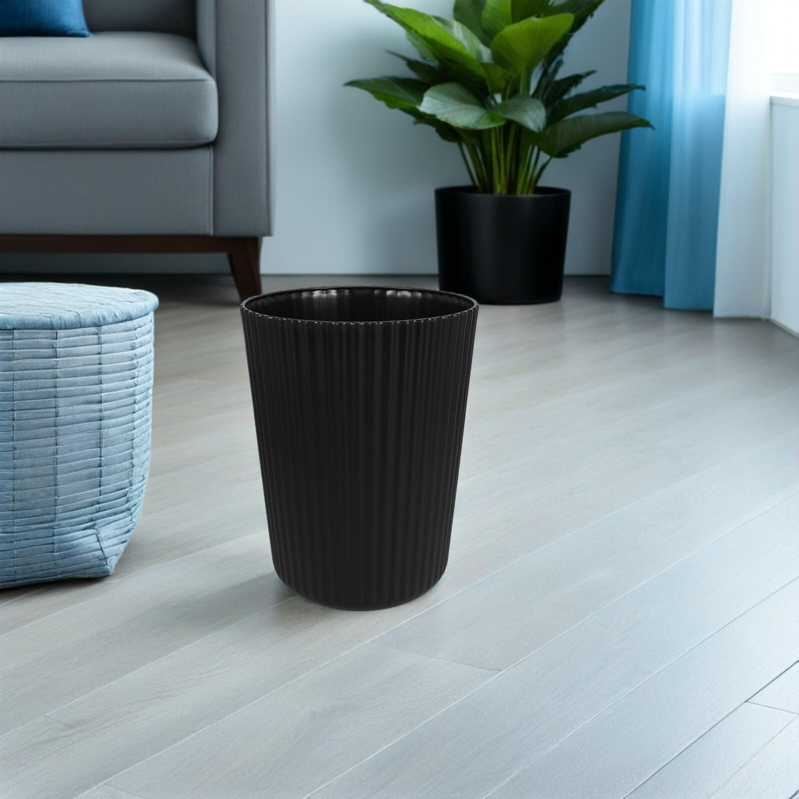 Papelera de Plástico Redonda Mediana sin Tapa Cubo de Basura Negro para Cocina y Baño Contenedor Versátil y Portátil para Escritorio y Hogar Bote de Basura Compacto para