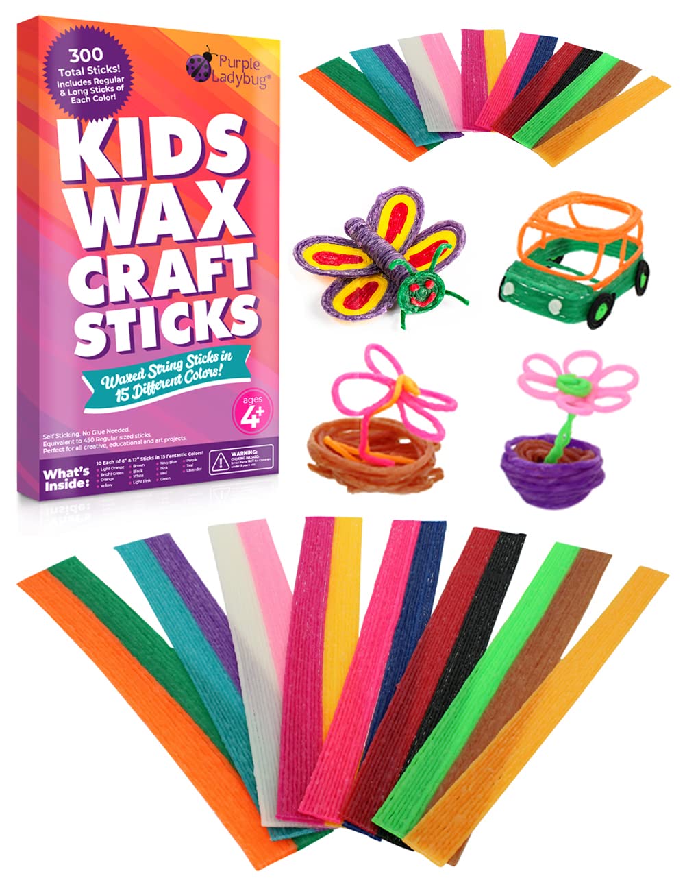 Buy PURPLE LADYBUG Wax Craft Sticks for Kids Age 4+ Wiki Sticks Comes with 15 Colours, 6 Inch