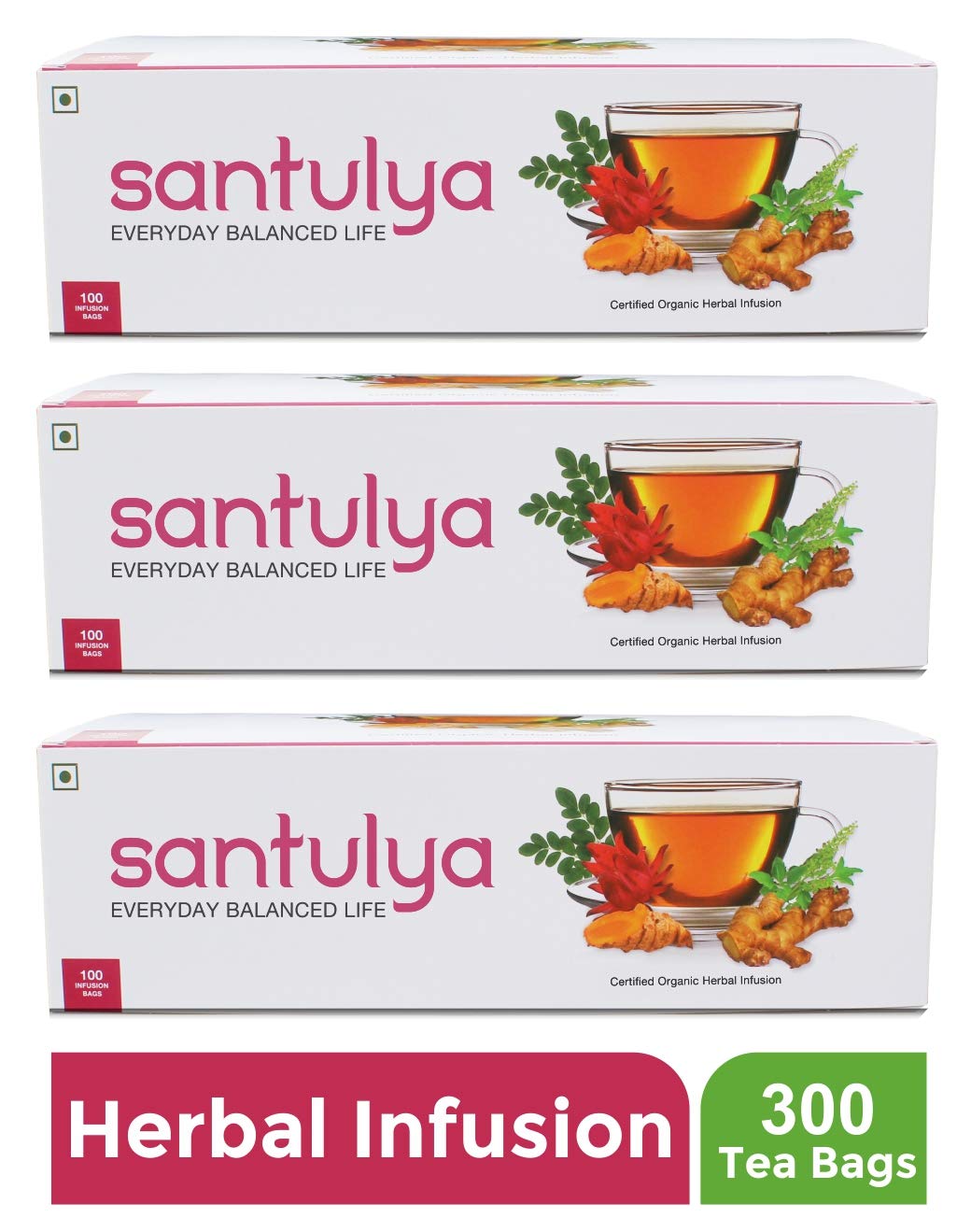SANTULYA Turmeric + Tulsi + Moringa Herbal Tea for Detox & Immunity (300 Count (Pack of 1)) | Natural | Non-GMO | No Added Preservative | Every Day Balanced Life