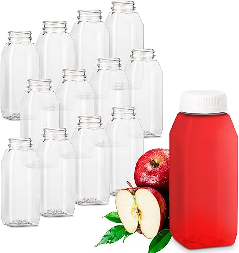 Miniatura 9 de 12 onzas. Empty Clear PET botellas plásticas de jugo con tapa por MT Products - Set de 12 botellas y 12 tapas