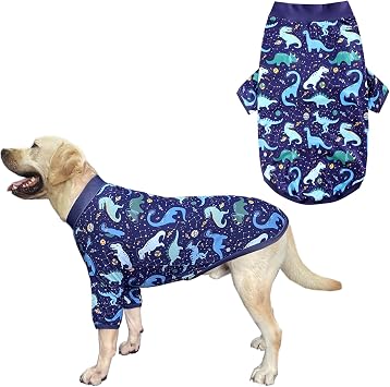 Dog Navy T Shirts with Universe Dinosaur Pattern Printed Pet Shirt Softable Pajamas for Large Dogs 3XL, Navy