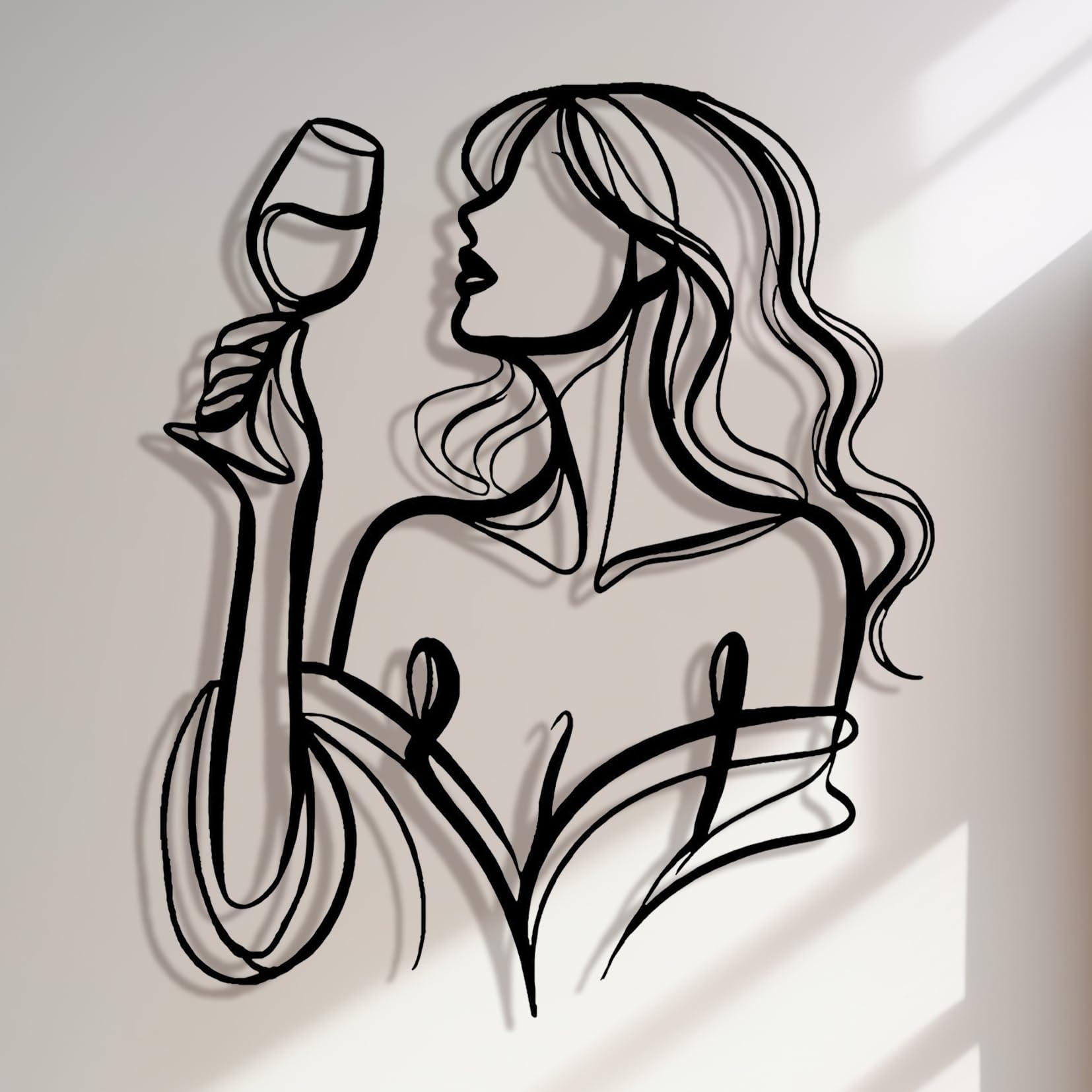 LAIMEIZI Metal Wall Art for Kitchen, 3D Black Woman Drinking Wine Wall Decor, Vintage Rustic Tin Sign for Living Room, Bar, Home Office - Unique Housewarming Gift (35x29cm)