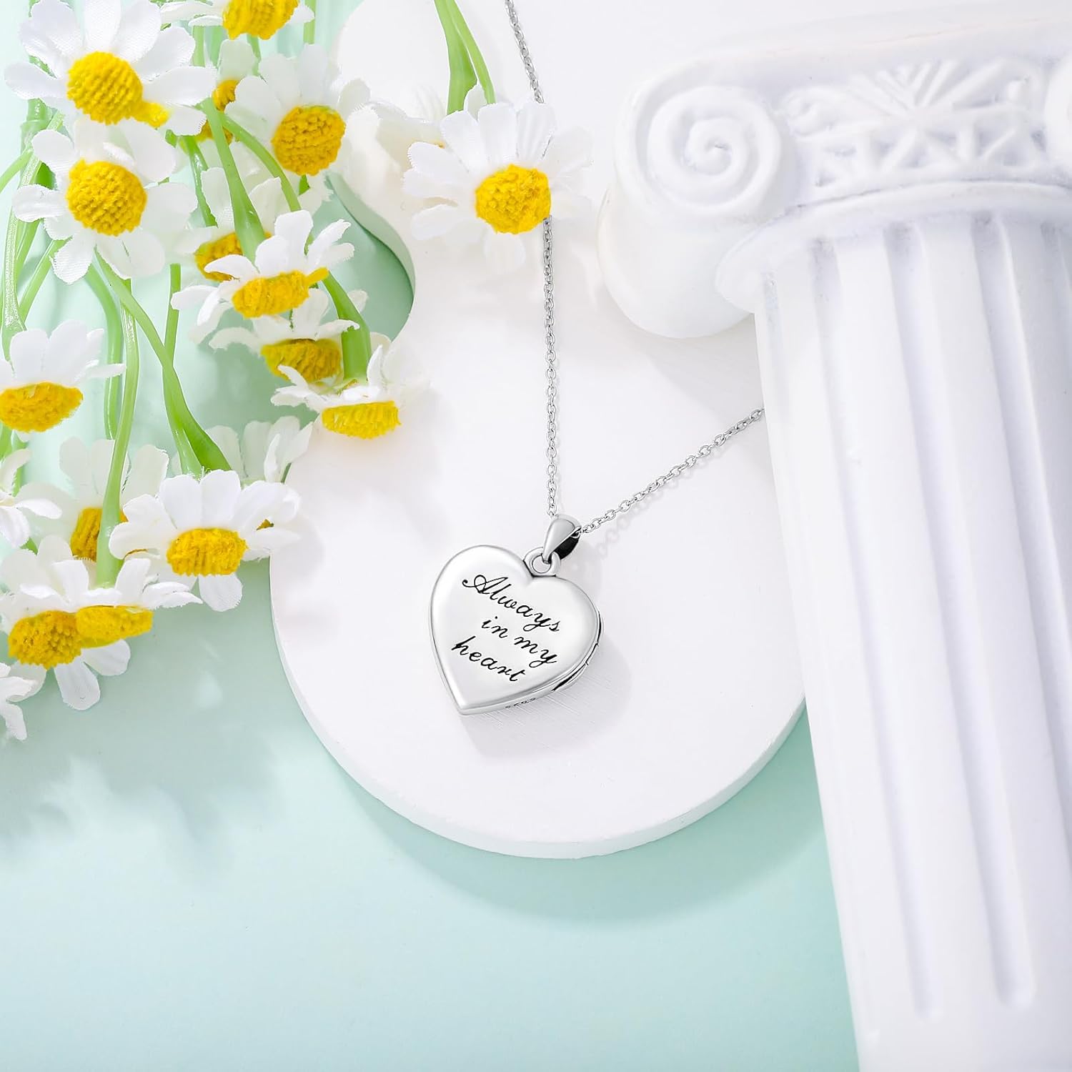 Hummingbird Locket Necklace That Holds 1 Picture 925 Sterling Silver Turquoise Heart Locket Pendant Personalized Photo Animal Jewelry Gifts for Women Grandma - Image 5