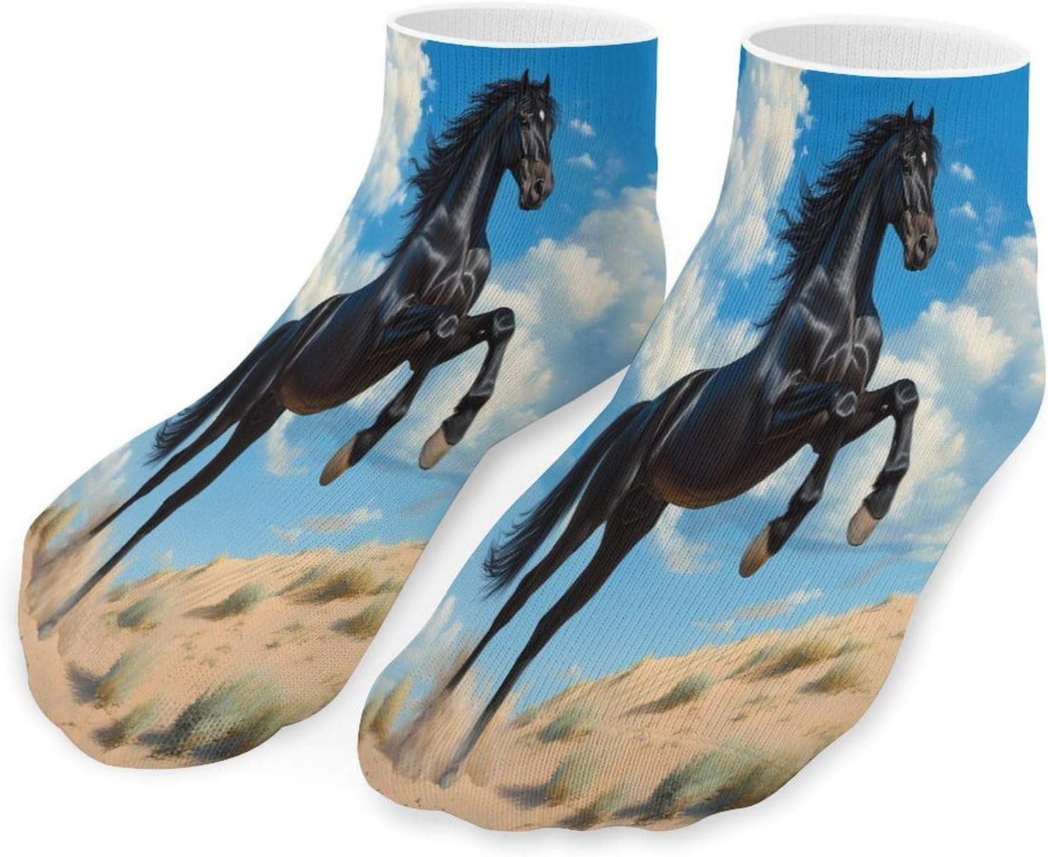 Wild Black Stallion Horse Mens Socks No Show Low Cut Ankle Sock for Sports