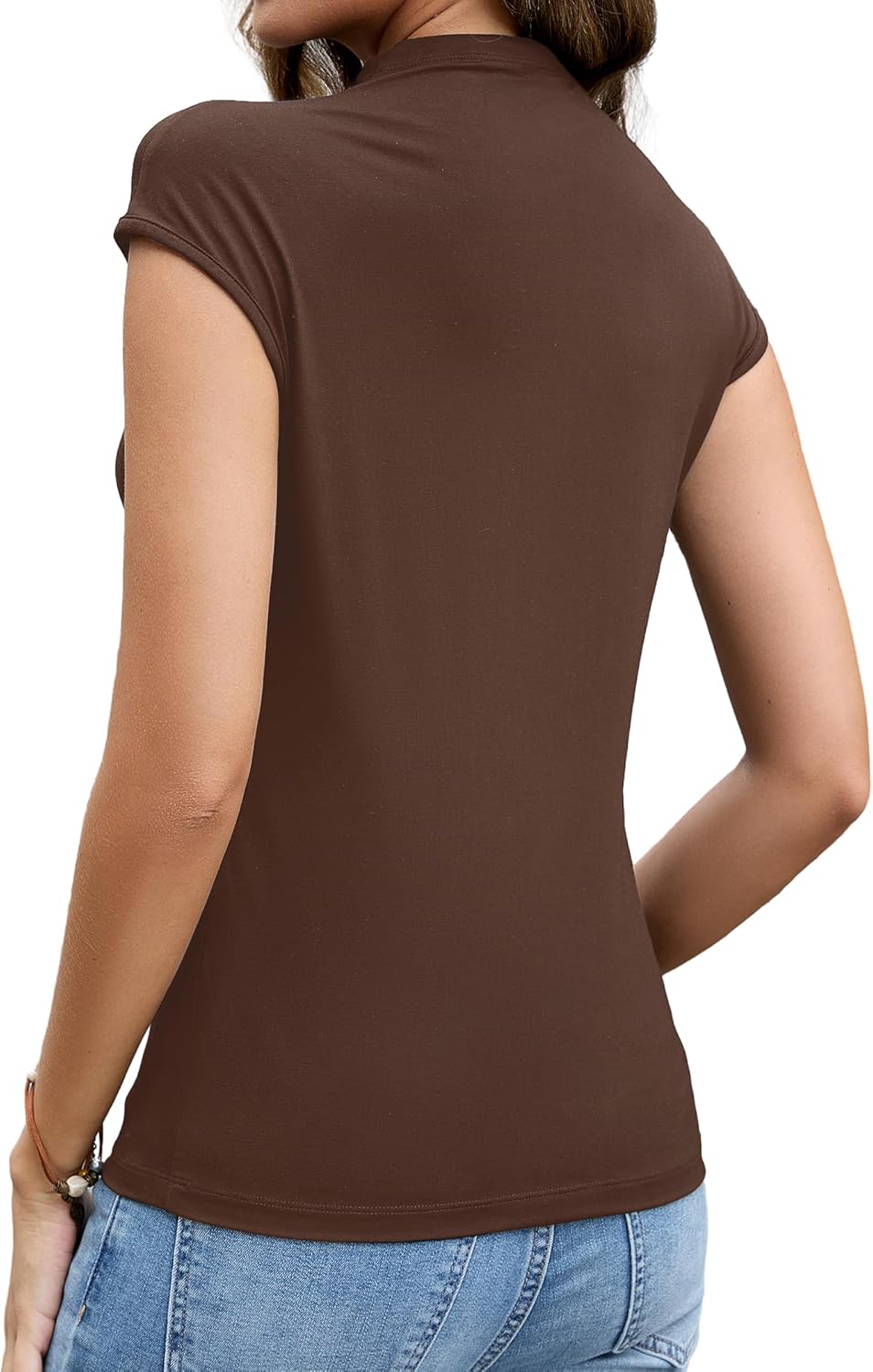 Women's Sleeveless Turtlenecks Tank Tops 2026 Slim Fitted Blouses Stretchy Basic Casual Tee Shirts, X-Large Coffee - Image 5