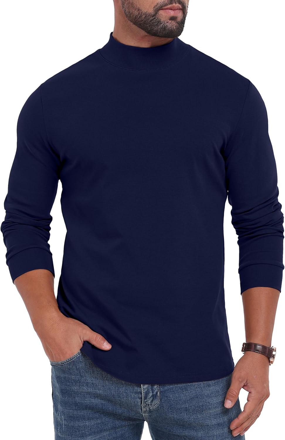 Sailwind Men's Mock Turtleneck Long Sleeve Shirt Cotton Basic Thermal Undershirt Lightweight Pullover - Image 2