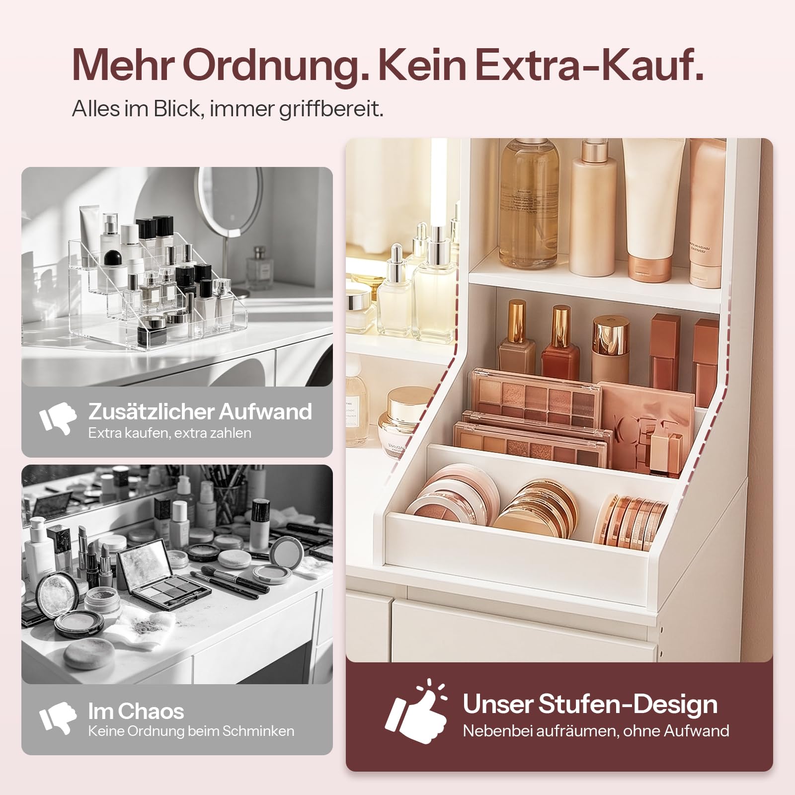 HOOBRO Schminktisch mit Ladestation (2X Steckdose, 1x USB-A, 1x Typ C), Schminktisch mit LED-Licht, 7 Schubladen, 5 offenen Fächern, inkl. Spiegel, für Schlafzimmer, Ankleidezimmer, Weiß