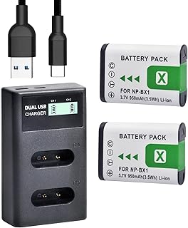 QUMOX 2pcs 950mAh NP-BX1 Battery + LCD Dual USB Charger with Type C Port for Sony NP-BX1/M8, DSC-HX80, HX90V, HX95, HX99, ...