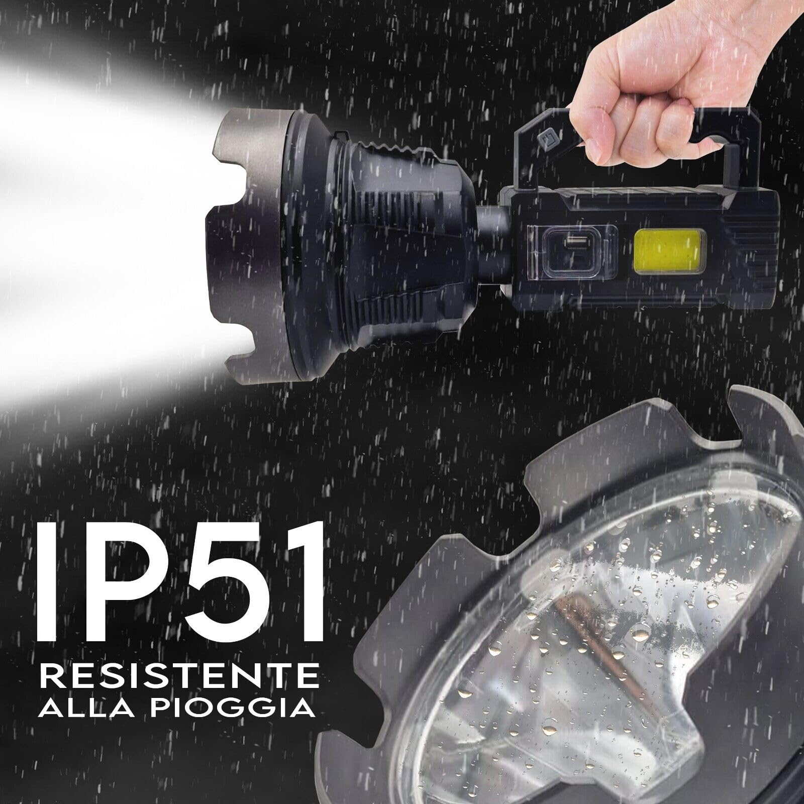 MAKA Torcia LED Professionale Ricaricabile Solare Treppiedi con Potenza Super Luminosa per Illuminare fino a 500 Metri Impermeabile Lunga Autonomia Powerbank Campeggio Escursioni ed Emergenze (3 Foot)