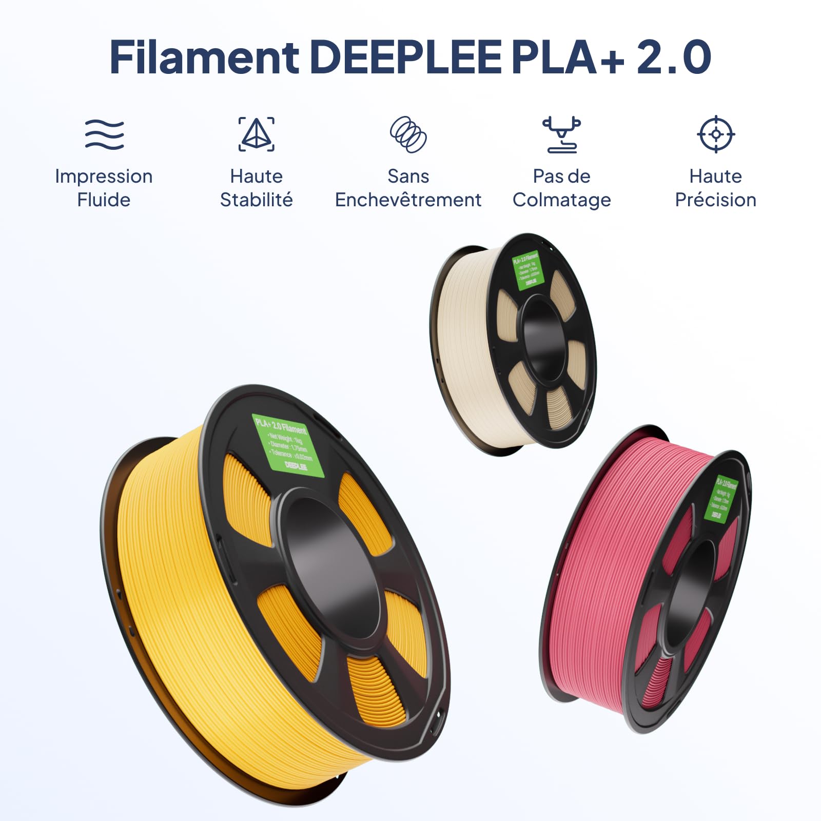 DEEPLEE Filament PLA Plus 1.75 mm Noir et Gris 4kg 4 Bobines pour Imprimantes 3D FDM