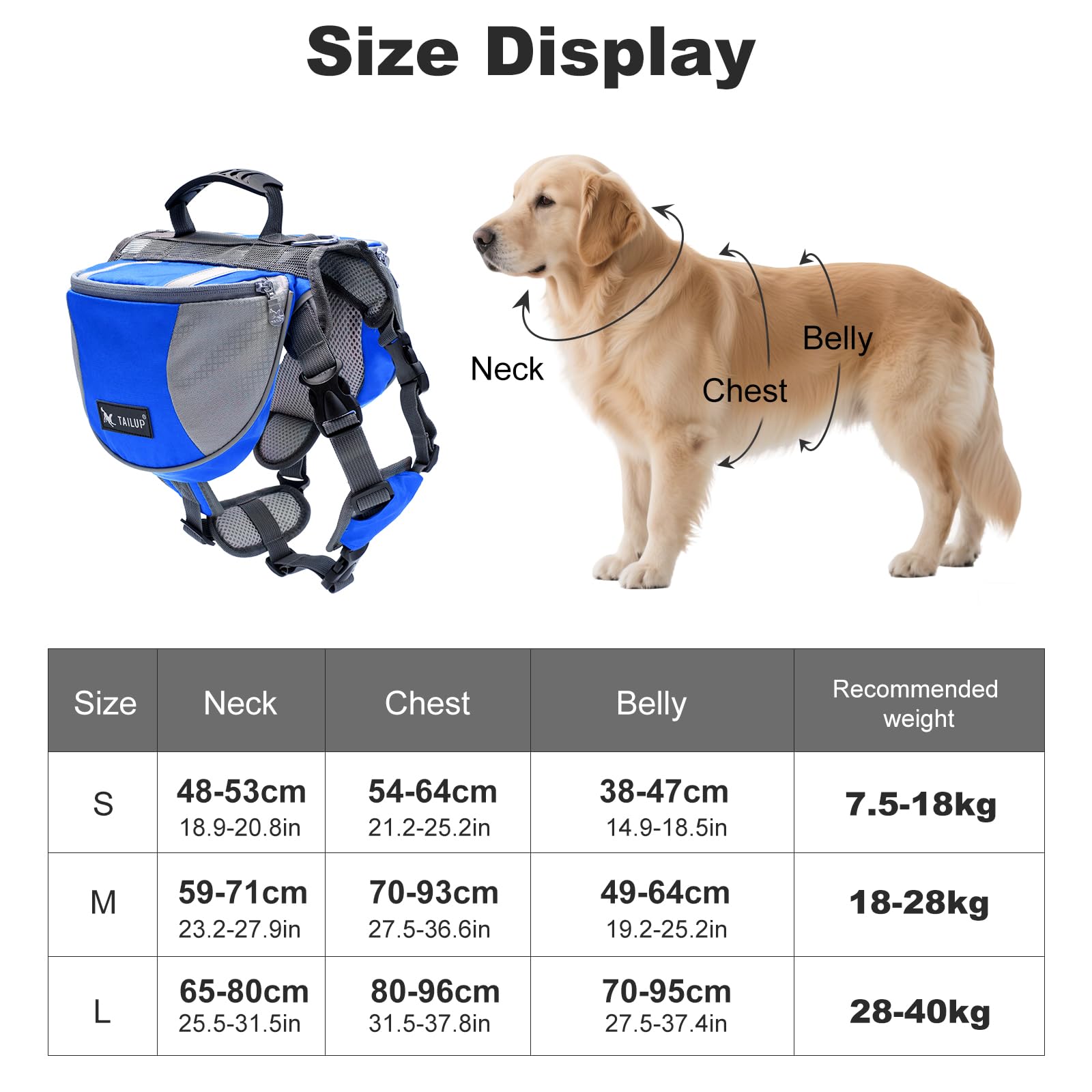 PETCUTE Mochila Arnés Chaleco para Perro,Ajustable Mochila Arnés para Perro Mascota Mediano y Grande,Mochila para Perros con Tira Reflectante,Mango Cómodo,para Senderismo y Camping