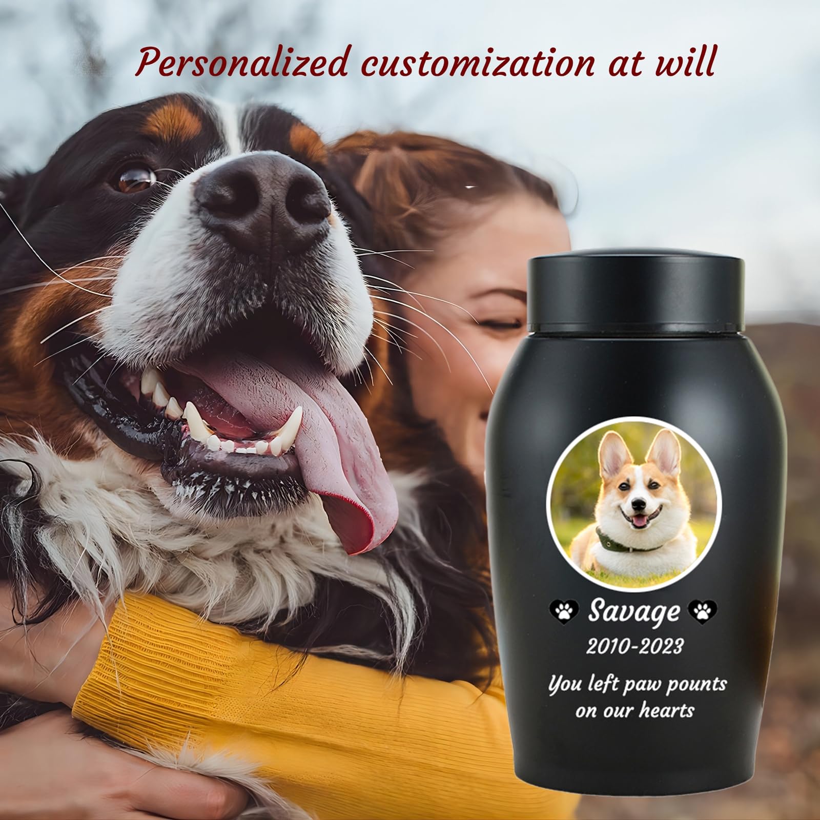 Haustier Urnen für Hunde Asche personalisiert, Hund Urnen für Asche anpassbar, Edelstahl Hund Einäscherung Urnen Hund Memorial Keepsake Urnen,Schwarz,Big