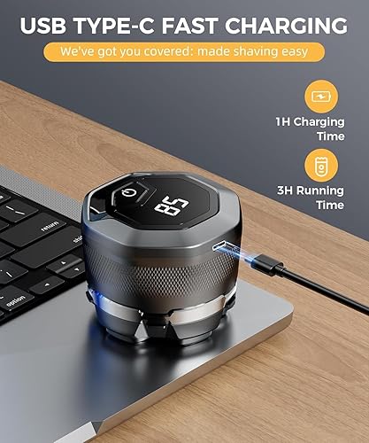 Miniatura 5 de Afeitadora de cabeza para hombres calvos, afeitadora magnética de 6D de 10000 RPM de alta velocidad, afeitado IPX8 impermeable húmedo/seco,