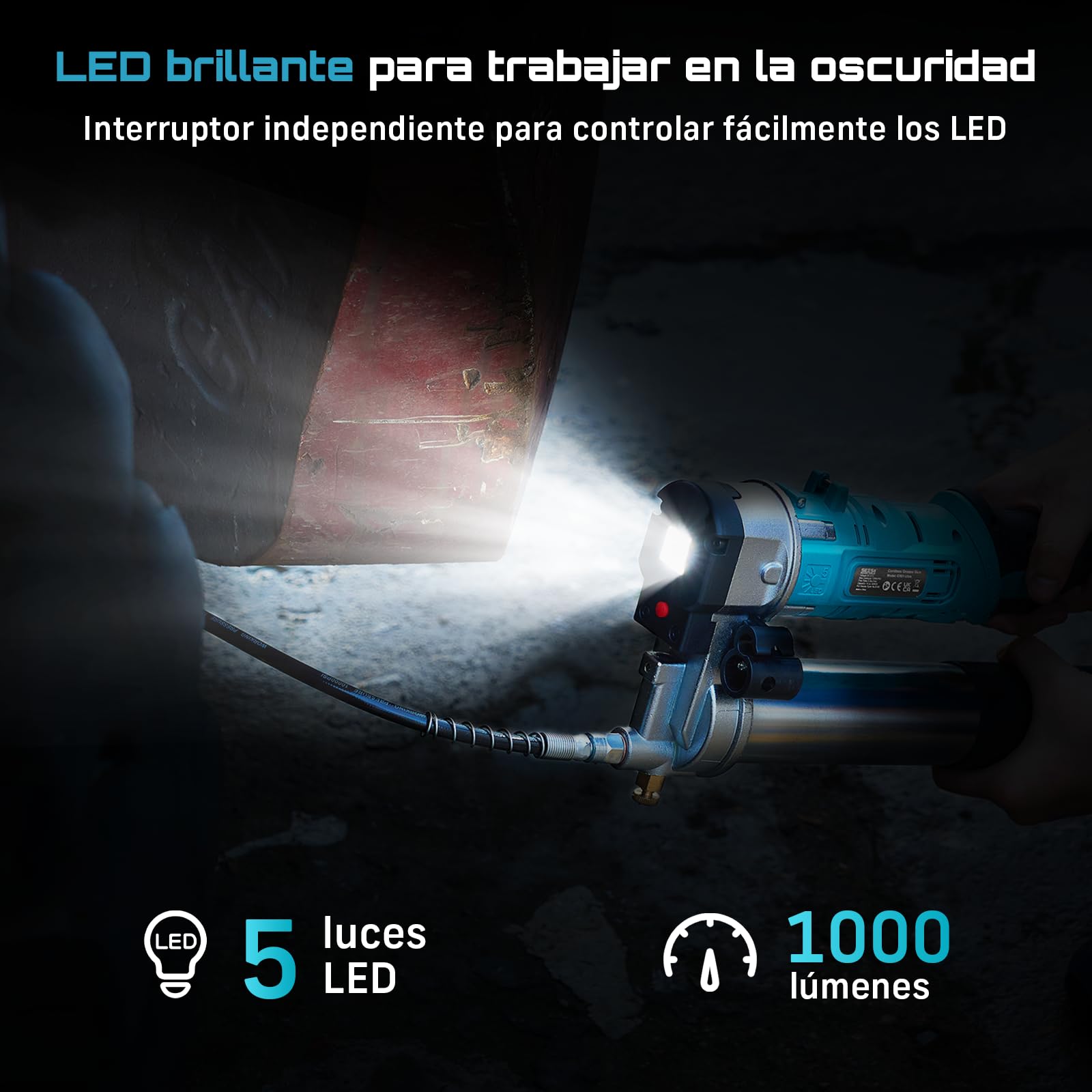 Seesii Innovadora Engrasadora Bateria 2 en 1: Kit de Pistola Engrasadora de 5,3 oz/min 12000 PSI de Alta Eficiencia con 2 * Baterías de 2,0Ah y Cargador, Pistola de Engrasar Fácil de Usar