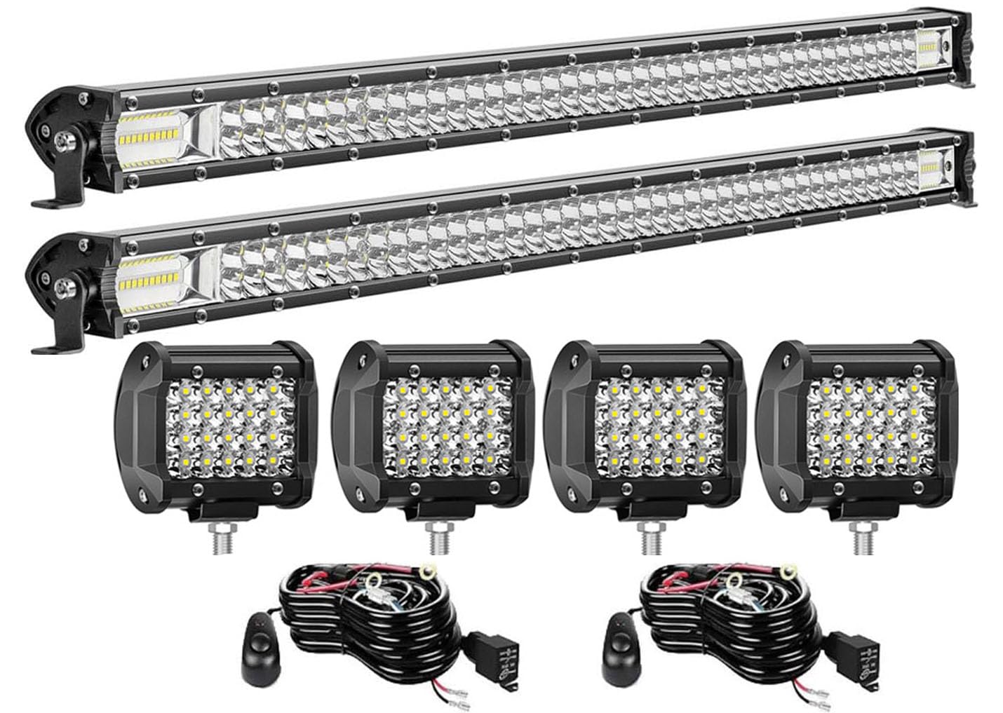 LED Light Bar Kits for Truck - 32 Inch Slim Light Bars, 4 inch LED Pods 12V 24V Led Work Lights Off-Road Driving Lights Waterproof for ATV Tractor Pickup Cart with Wiring Harness