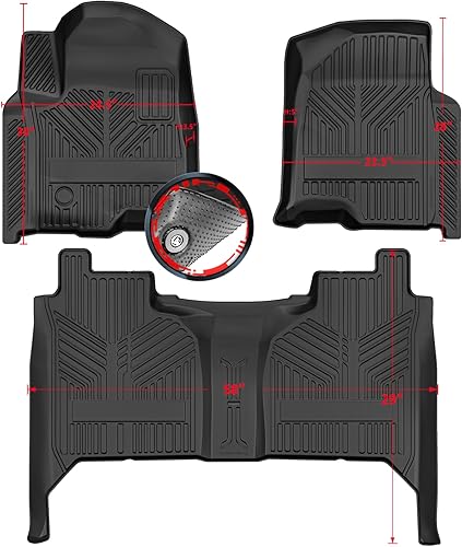 Miniatura 1 de TYG - Alfombrillas antideslizantes 3D para camión, 3 piezas, ajuste personalizado, Chevy SilveradoGMC Sierra 1500 Crew Cab 2019-2025  Revestimientos