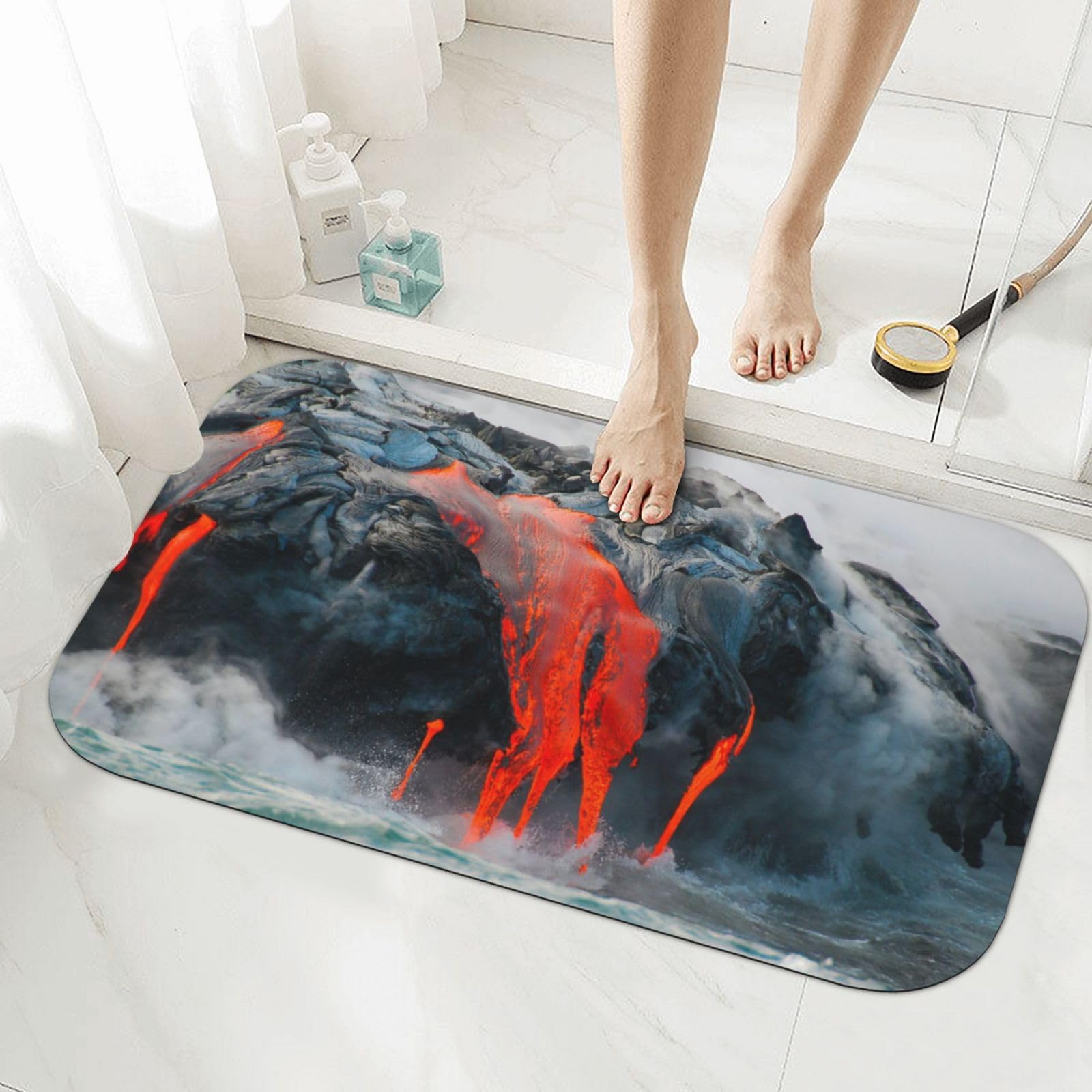 Tapis de salle de bain lave rouge pour sortie de douche sécurisée