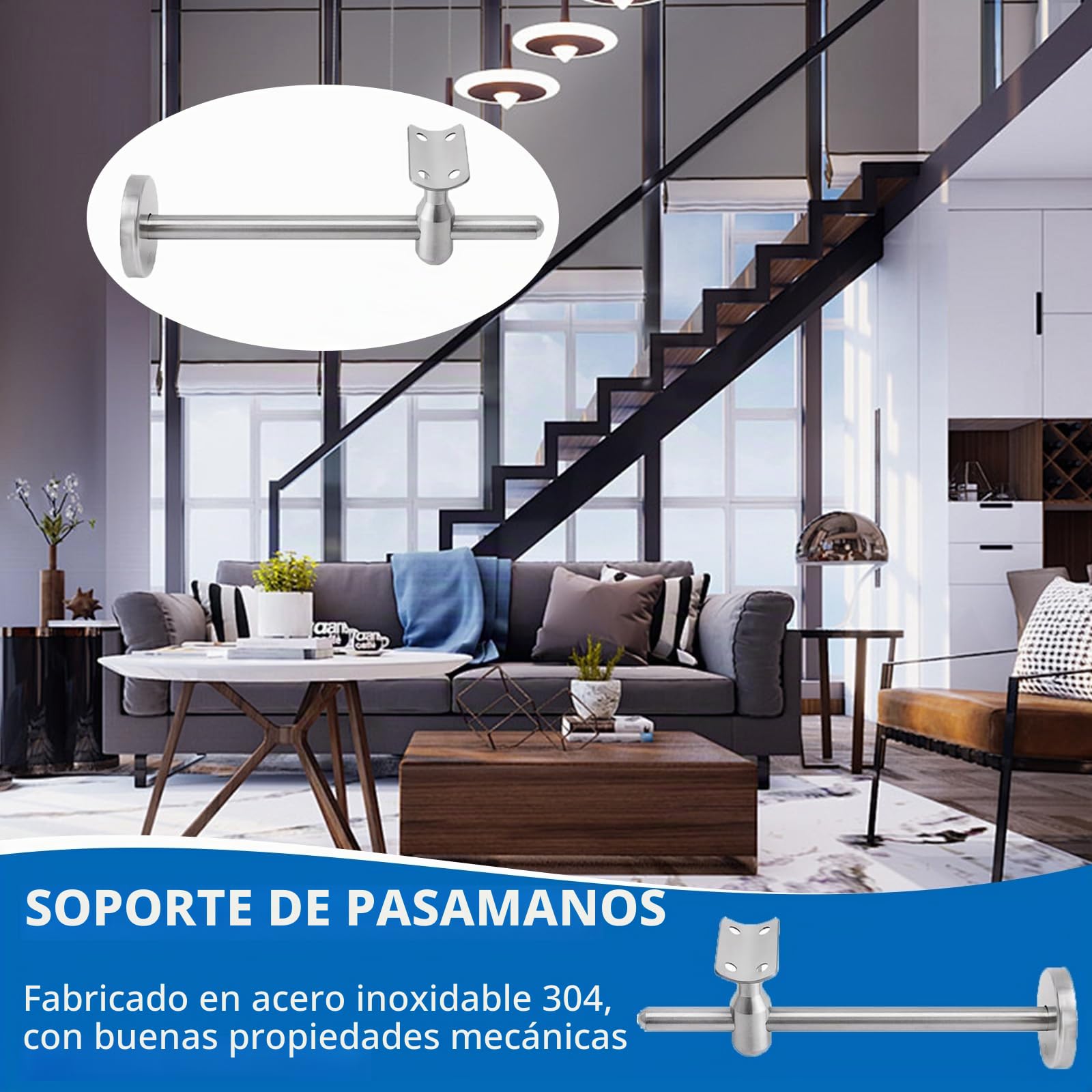 2 soportes para pasamanos ajustables, 150 mm, soporte de pasamanos de acero inoxidable, barandilla para escaleras, soporte de pared interior, accesorios para pasamanos, soportes para