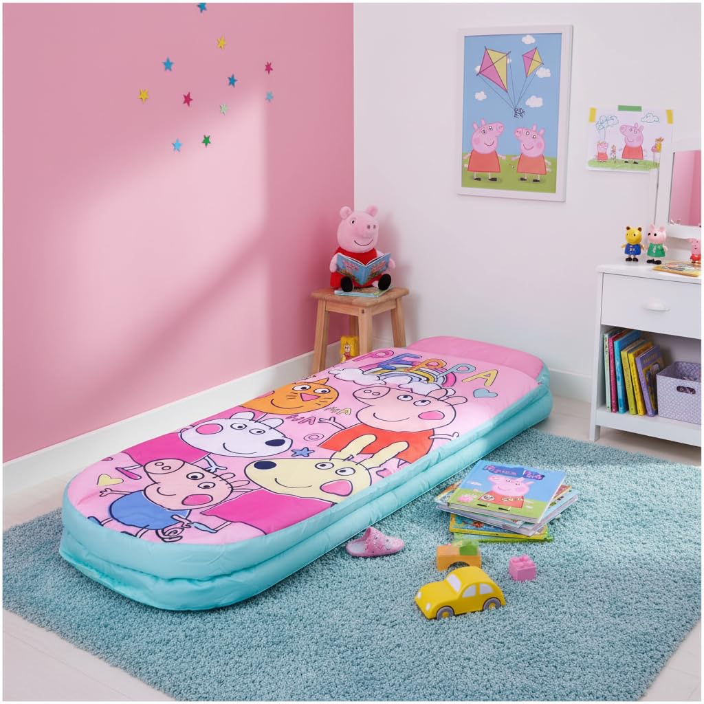PEPPA PIG Character World and Friends ReadyBed Kids aufblasbares Luftbett und Schlafsack mit Pumpe | Reisematratze für Übernachtungen und Camping oder Zuhause, Rose