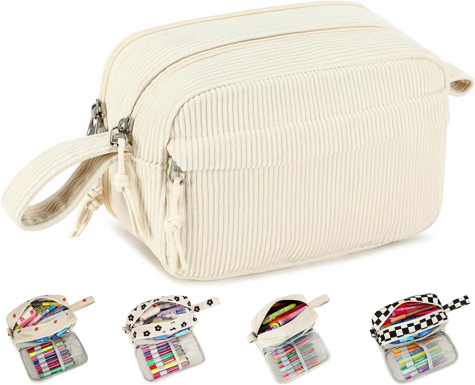 Bluboon Big Capacity Pencil Case Pencil Pouch Pen Case School Supplies Cute Pencil Box Pencil Bag for Teen Girls Boys Women Man (Beige A)